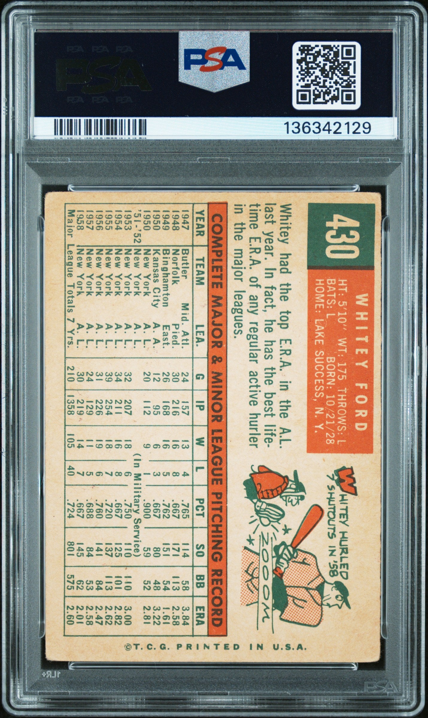 1959 Topps Whitey Ford #430 PSA A Auto A