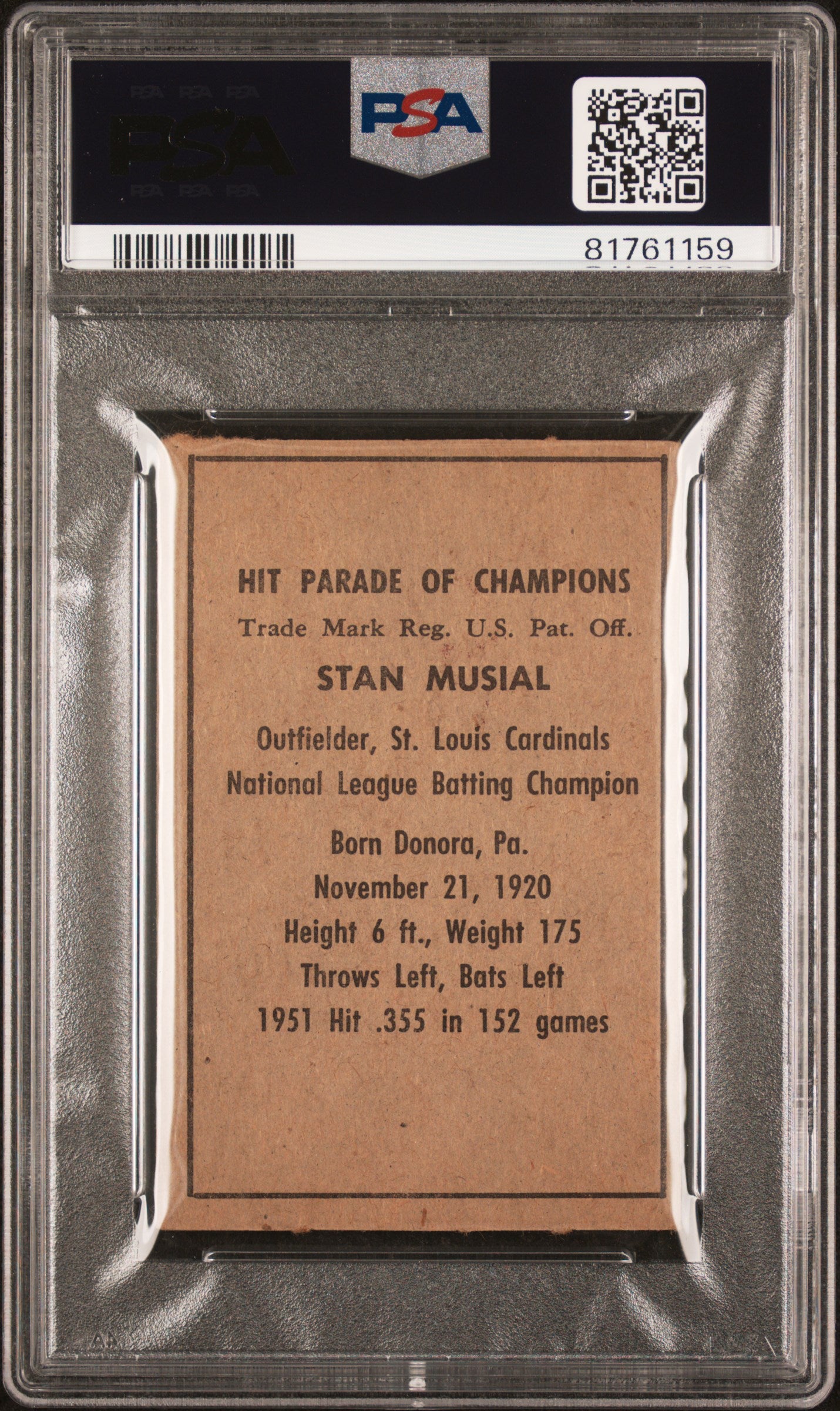 1952 Berk Ross Stan Musial PSA 3 Auto 8