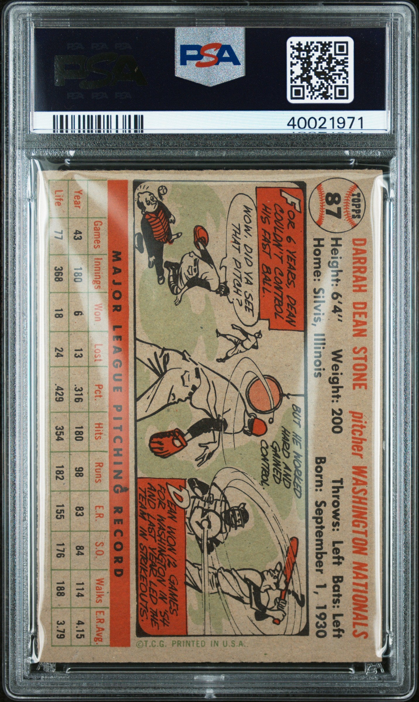 1956 Topps Dean Stone #87 Gray Back PSA 8