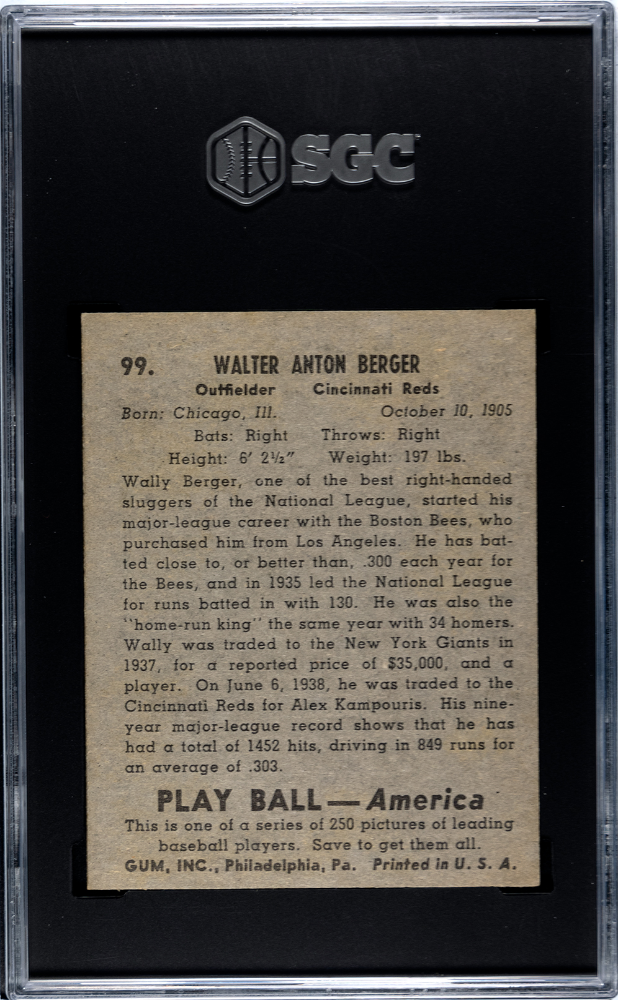1939 Playball Wally Berger #99 SGC 4.5
