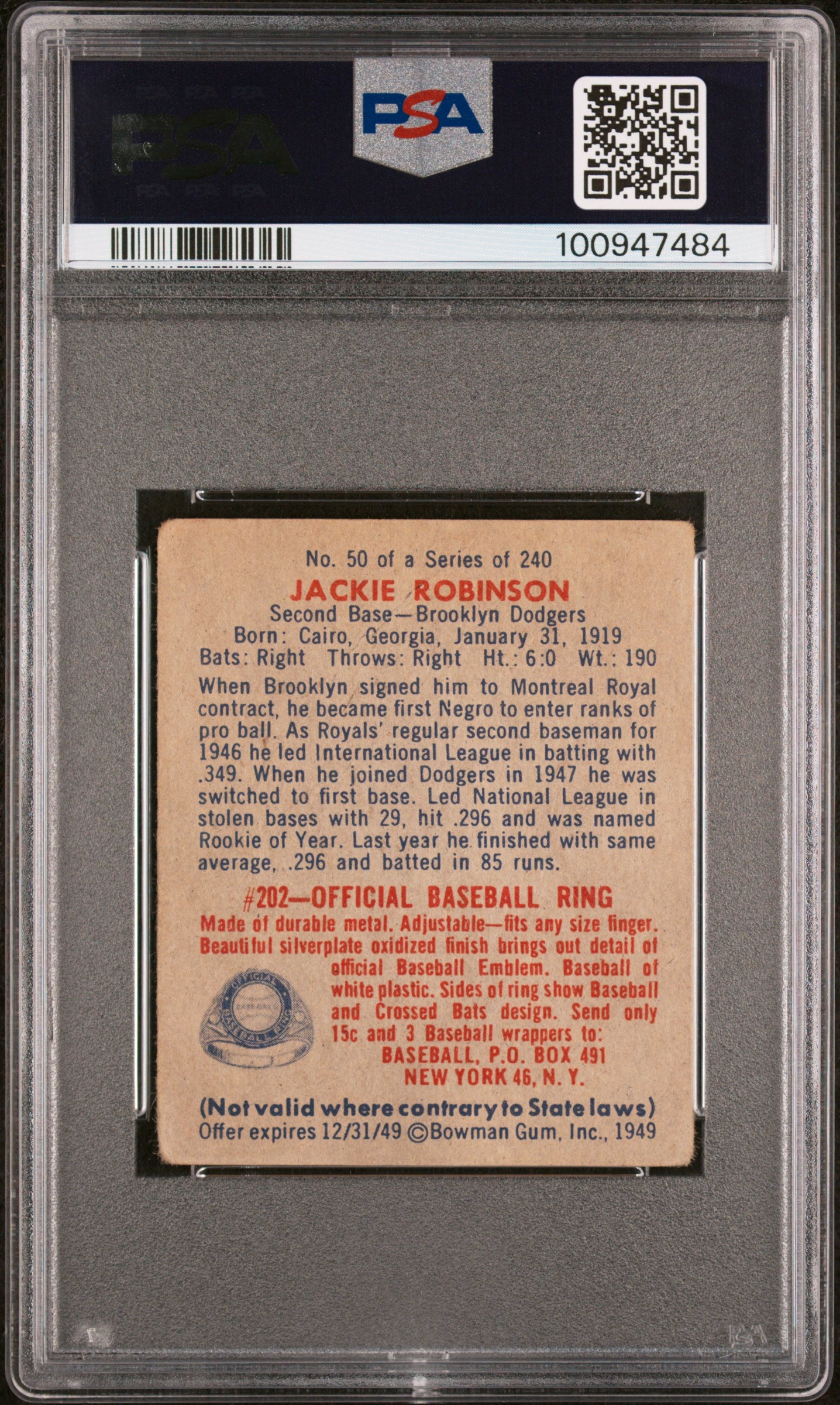 1949 Bowman Jackie Robinson #50 PSA 1.5