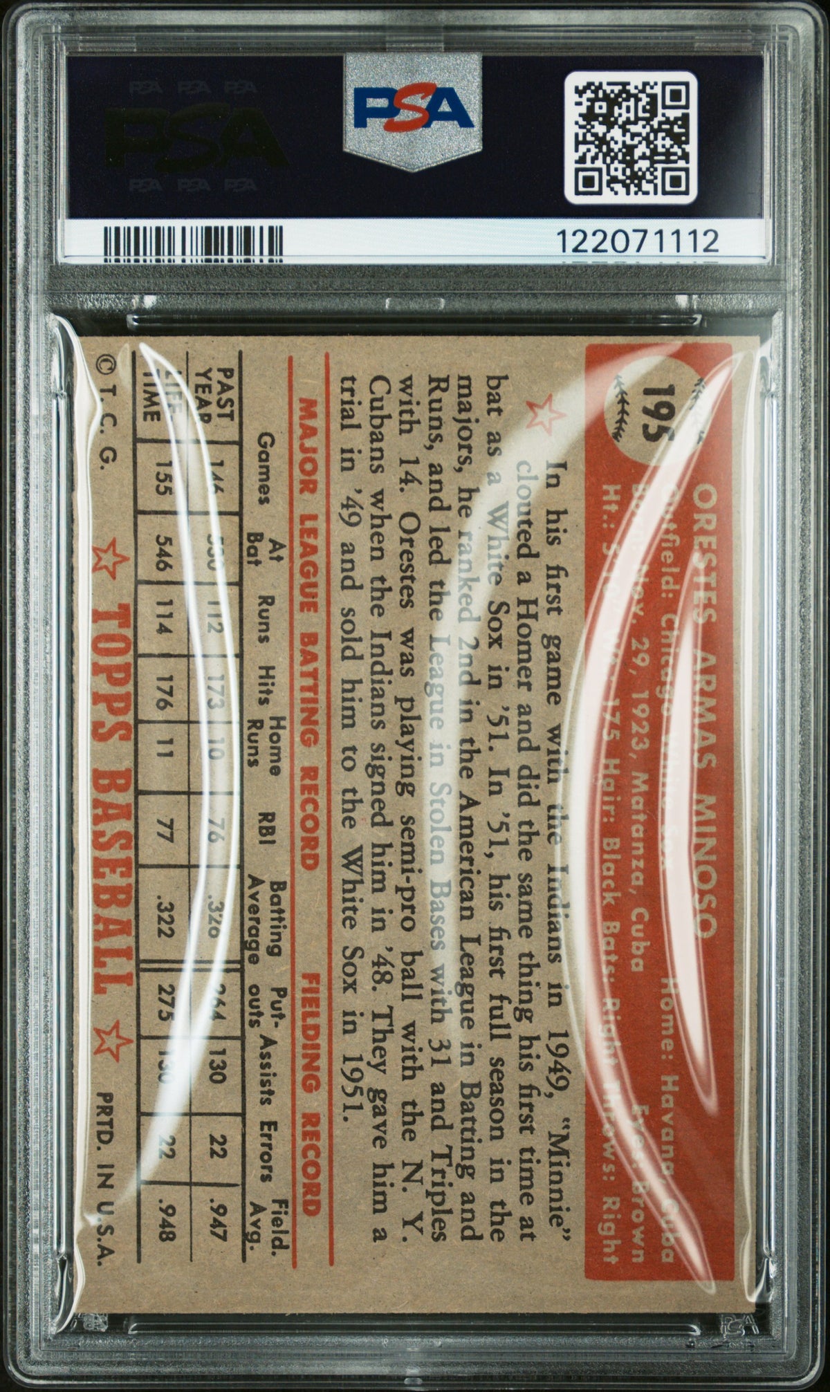 1952 Topps Orestes Minoso #195 PSA 6