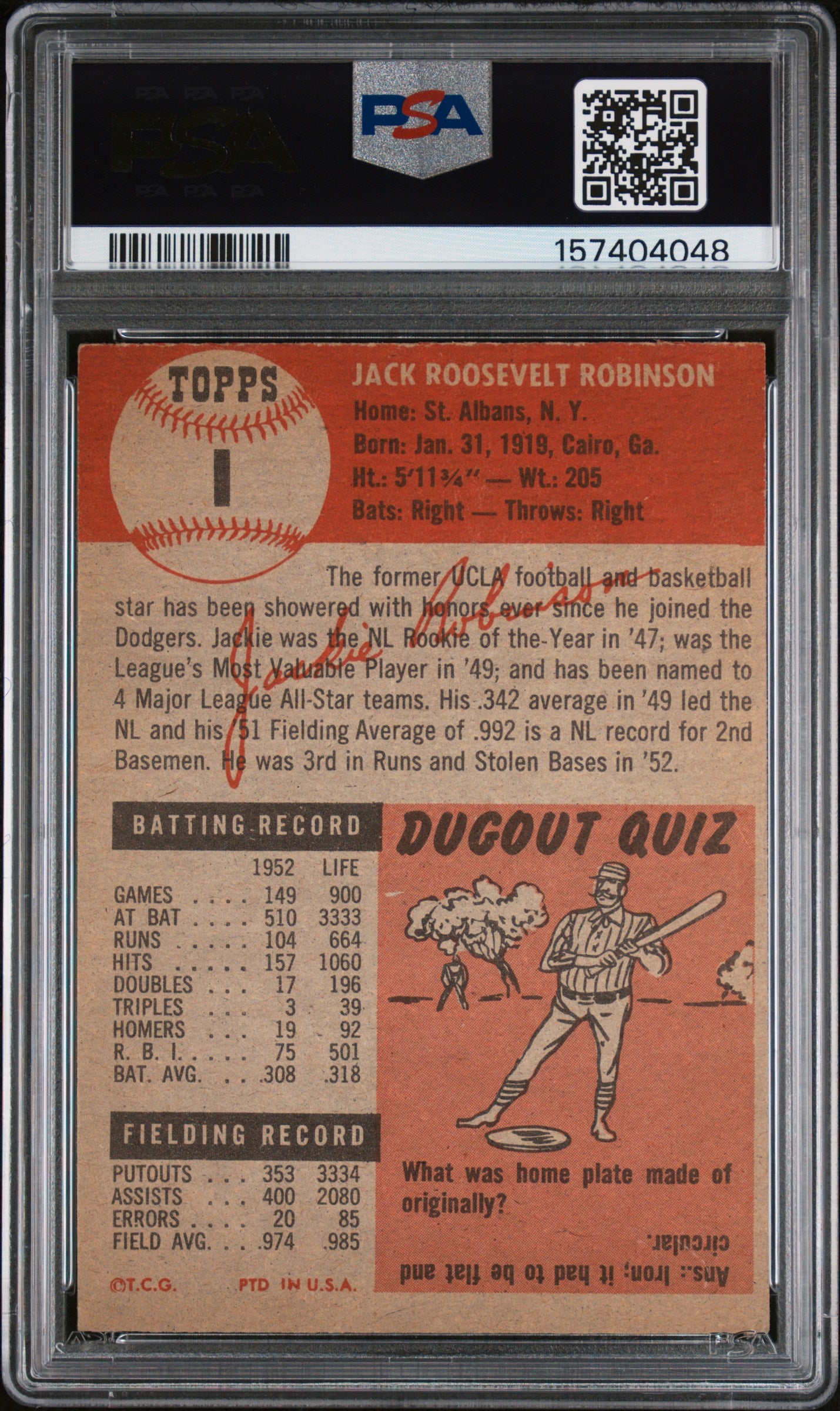 1953 Topps Jackie Robinson #1 PSA 4