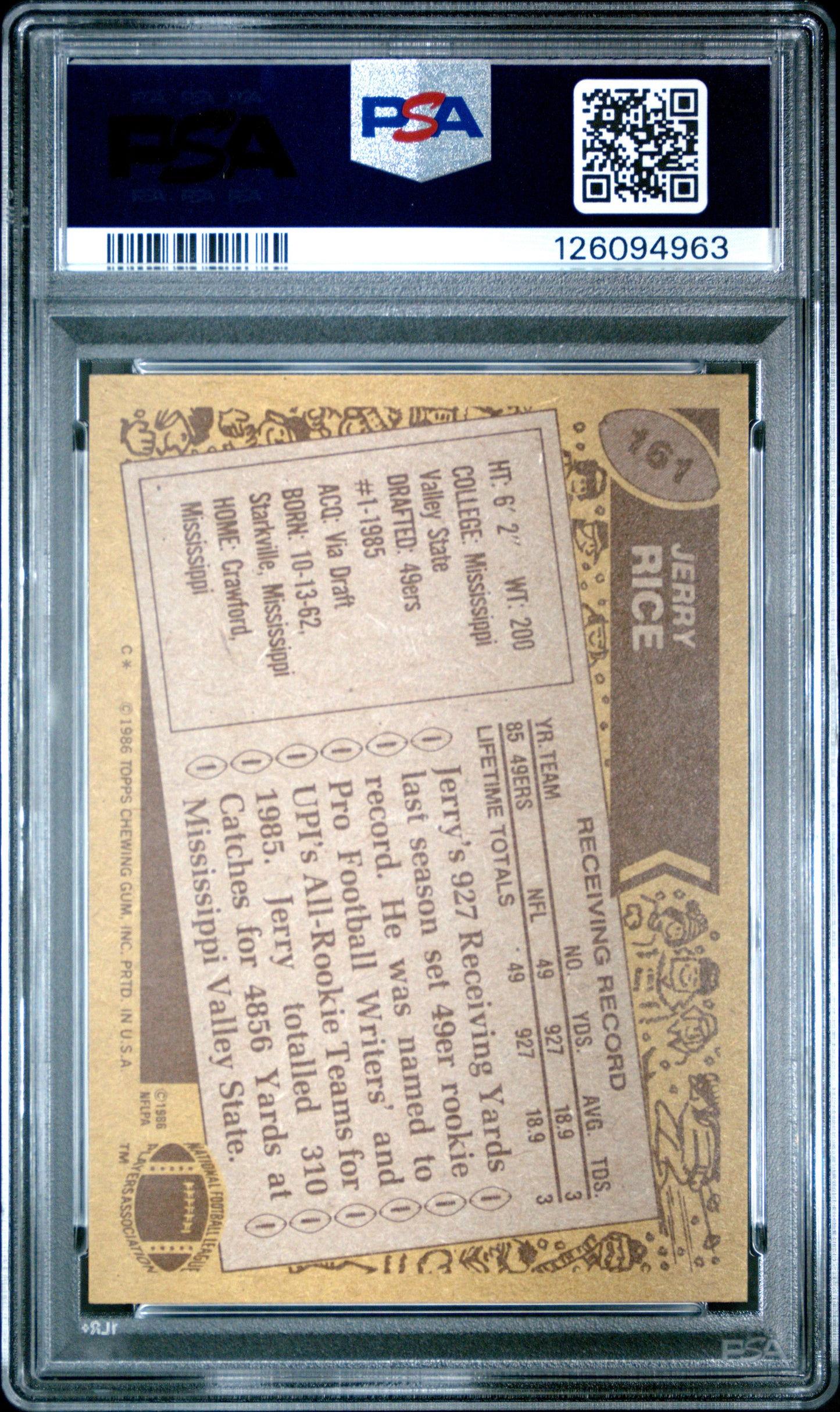 1986 Topps Jerry Rice #161 PSA 7