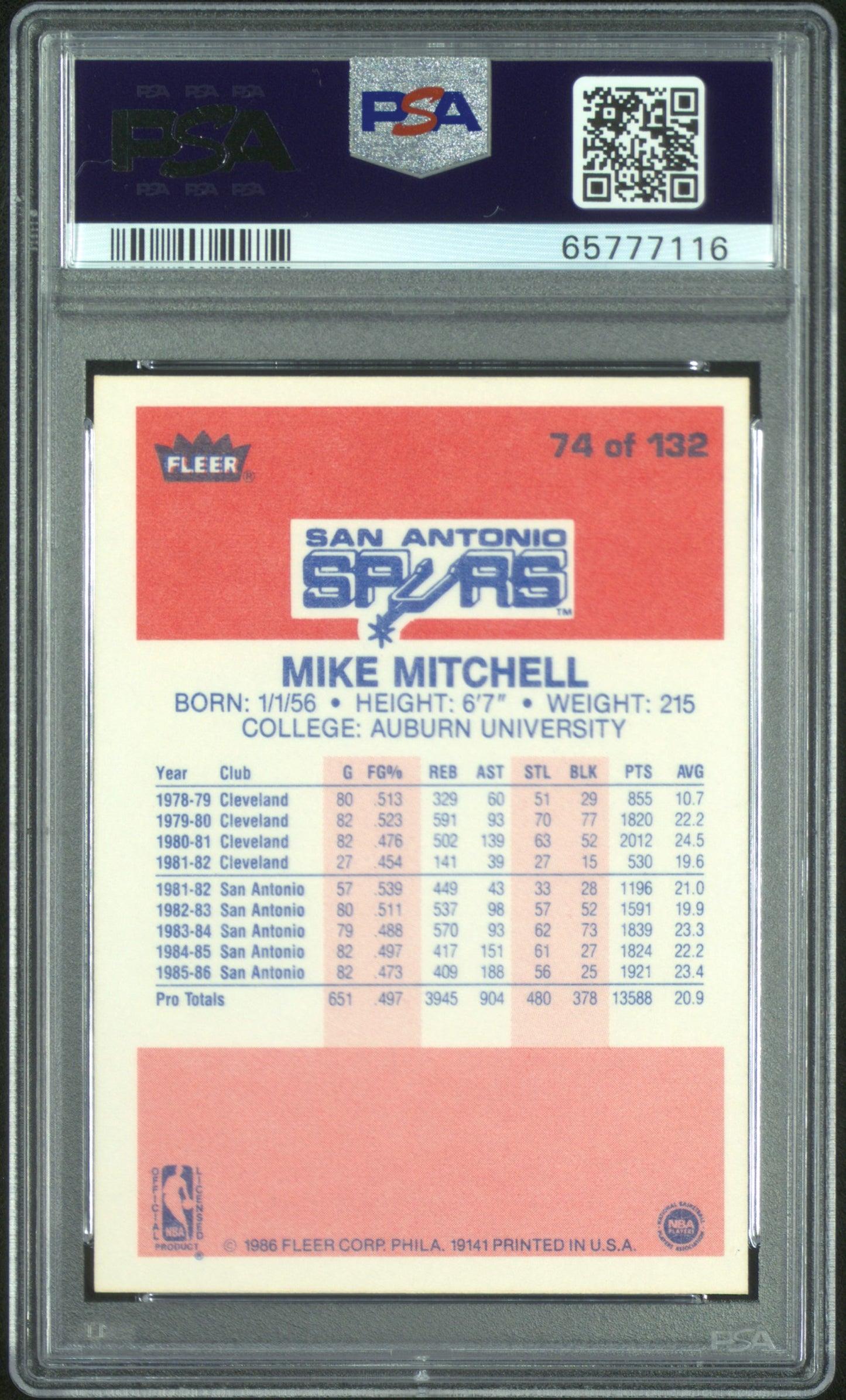1986 Fleer Mike Mitchell #74 PSA 9