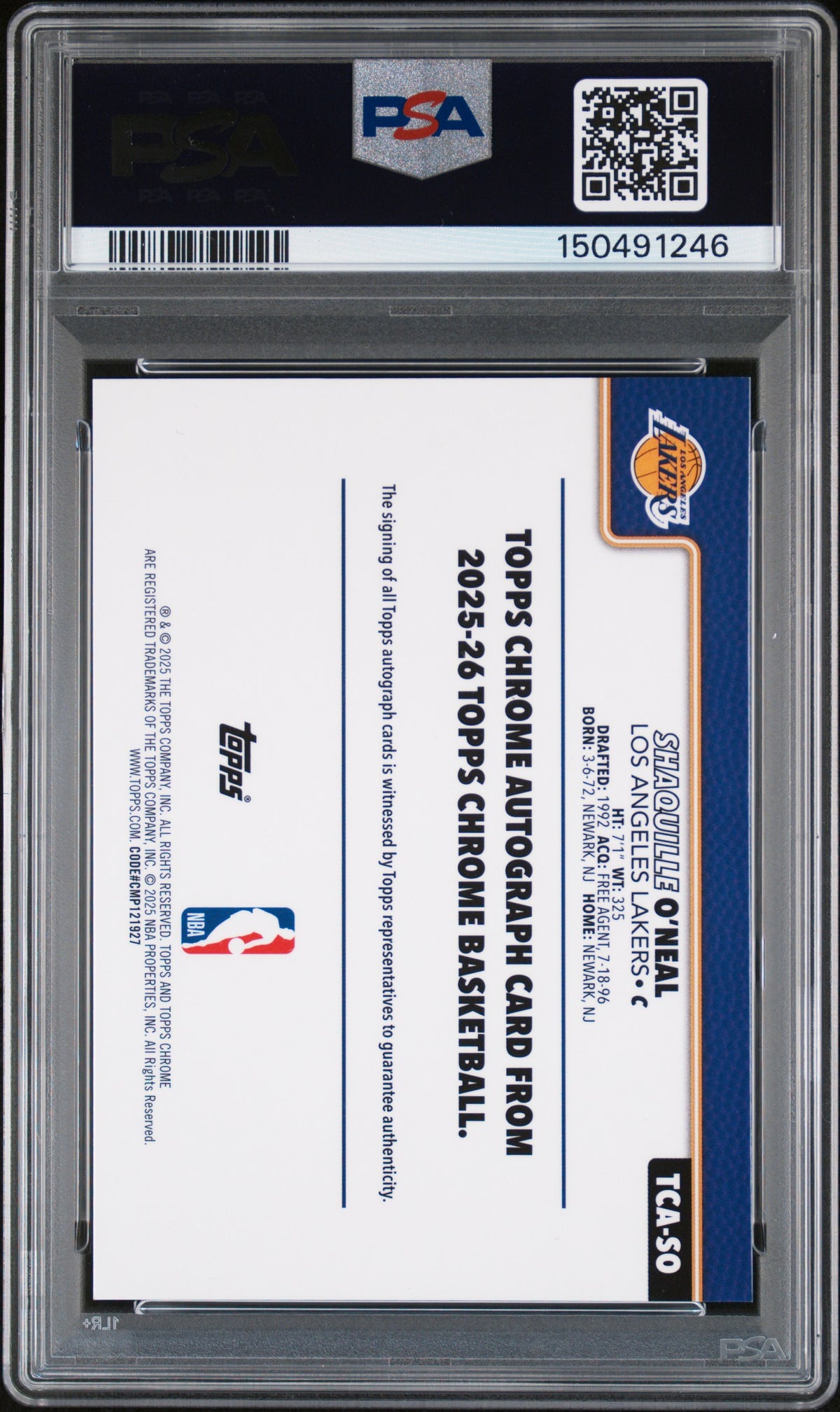 2025 Topps Chrome Chrome Auto Shaquille O'Neal #TCA-SO Red Geometric PSA 10 /5