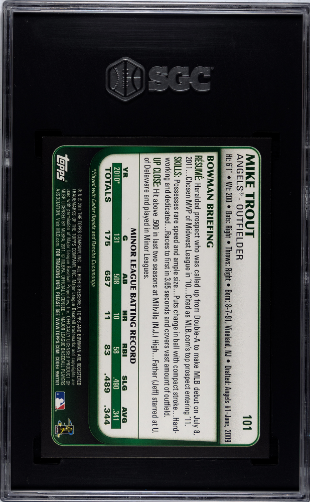 2011 Bowman Draft Picks & Prospects Mike Trout #101 SGC 8.5
