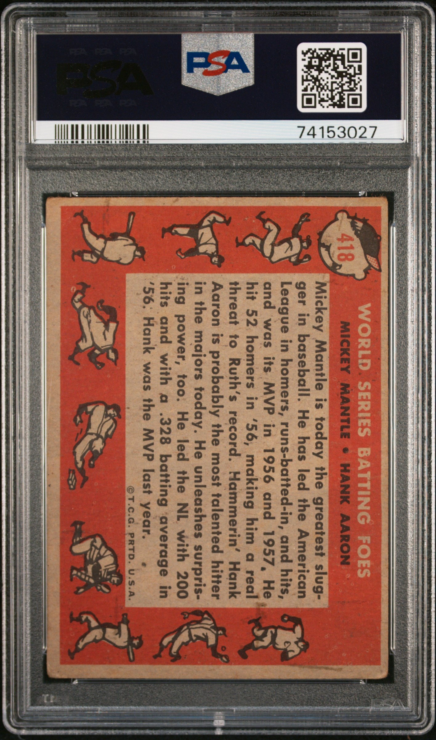 1958 Topps H. Aaron M. Mantle #418 W. S. Batting Foes PSA 3