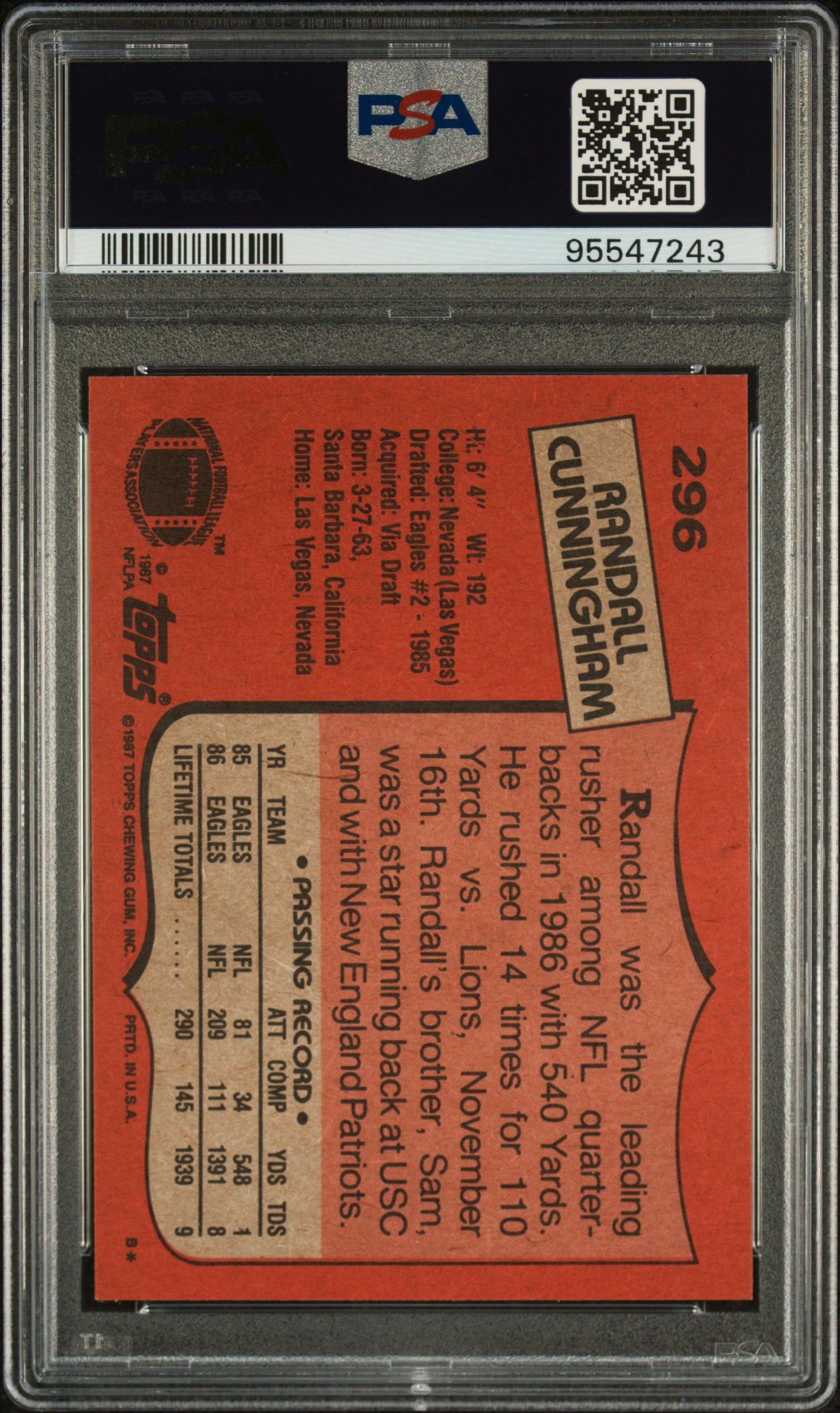 1987 Topps Randall Cunningham #296 PSA 9