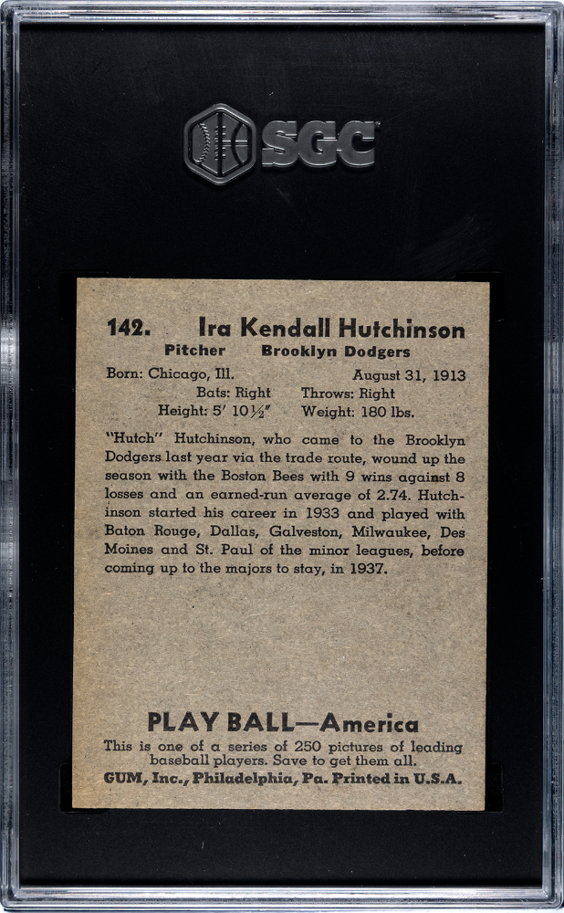 1939 Playball Hutch Hutchinson #142 SGC 3.5