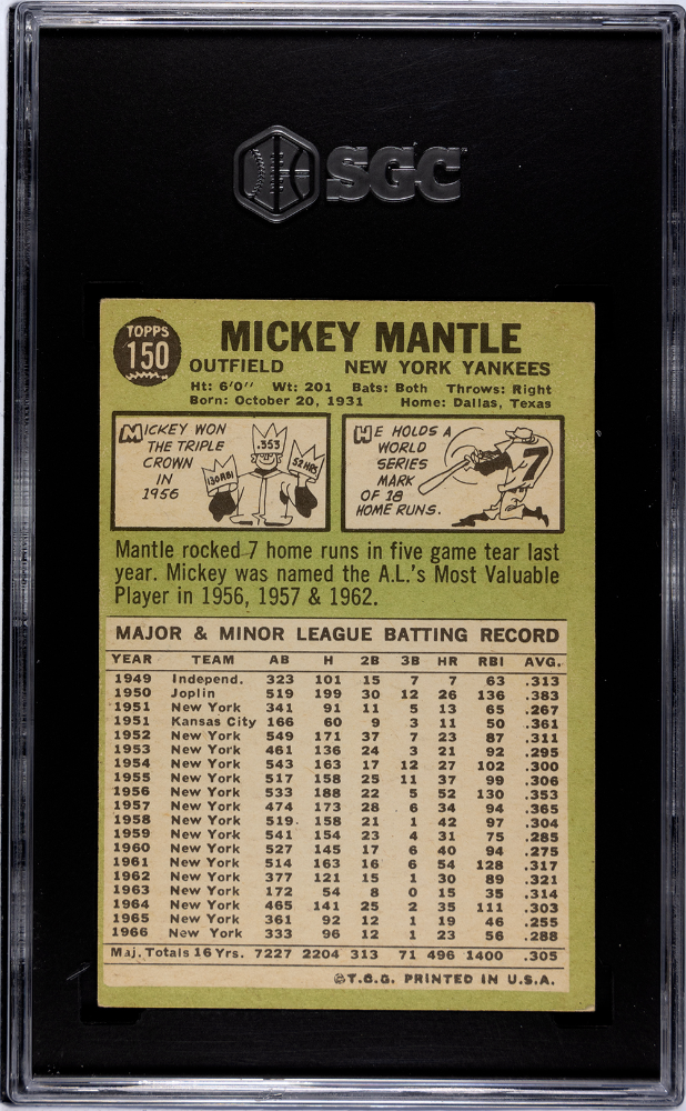 1967 Topps Mickey Mantle #150 SGC 4