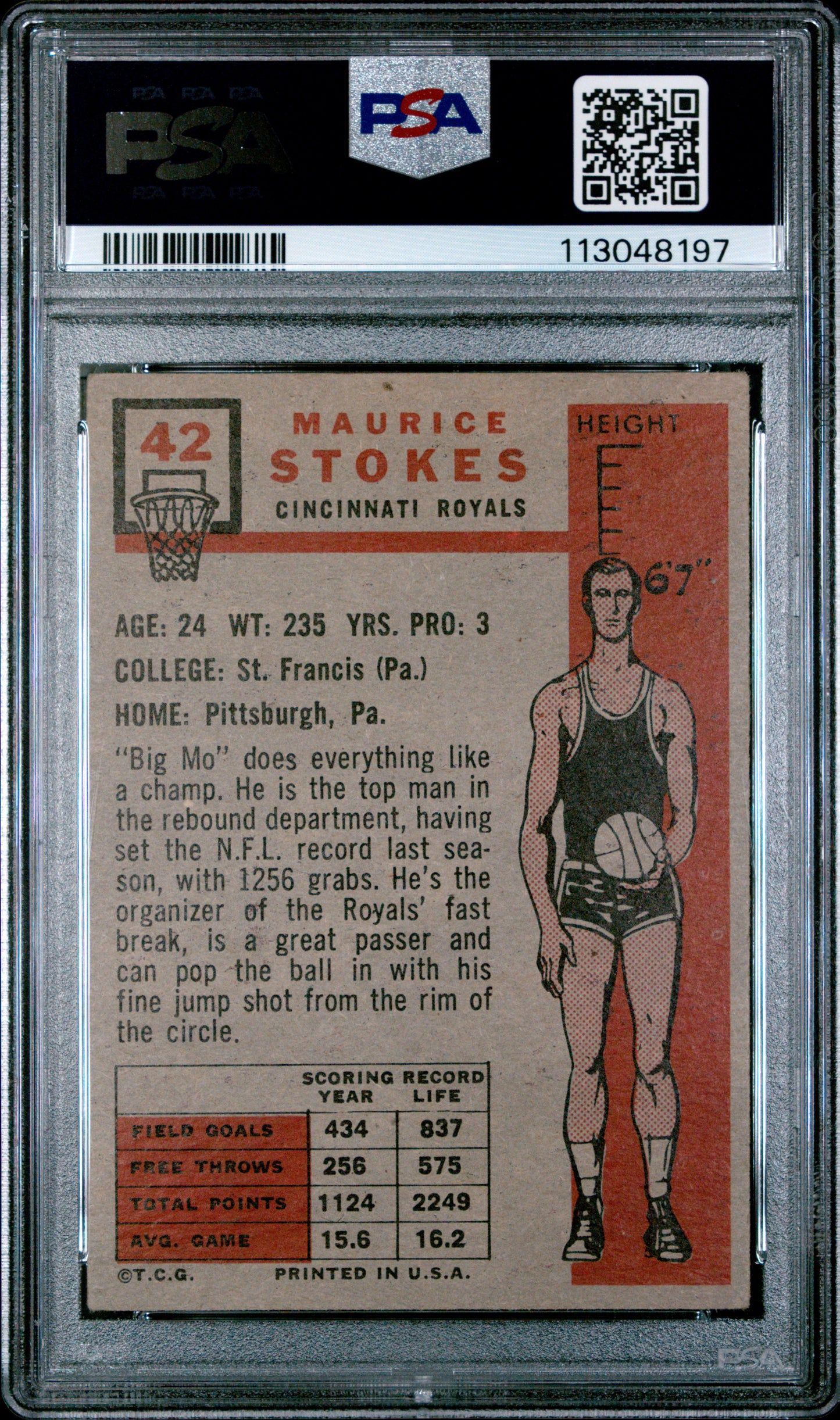 1957 Topps Maurice Stokes #42 PSA 3