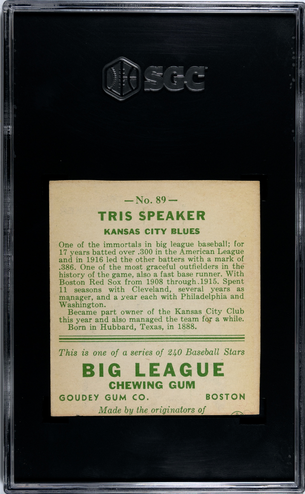 1933 Goudey Tris Speaker #89 SGC A