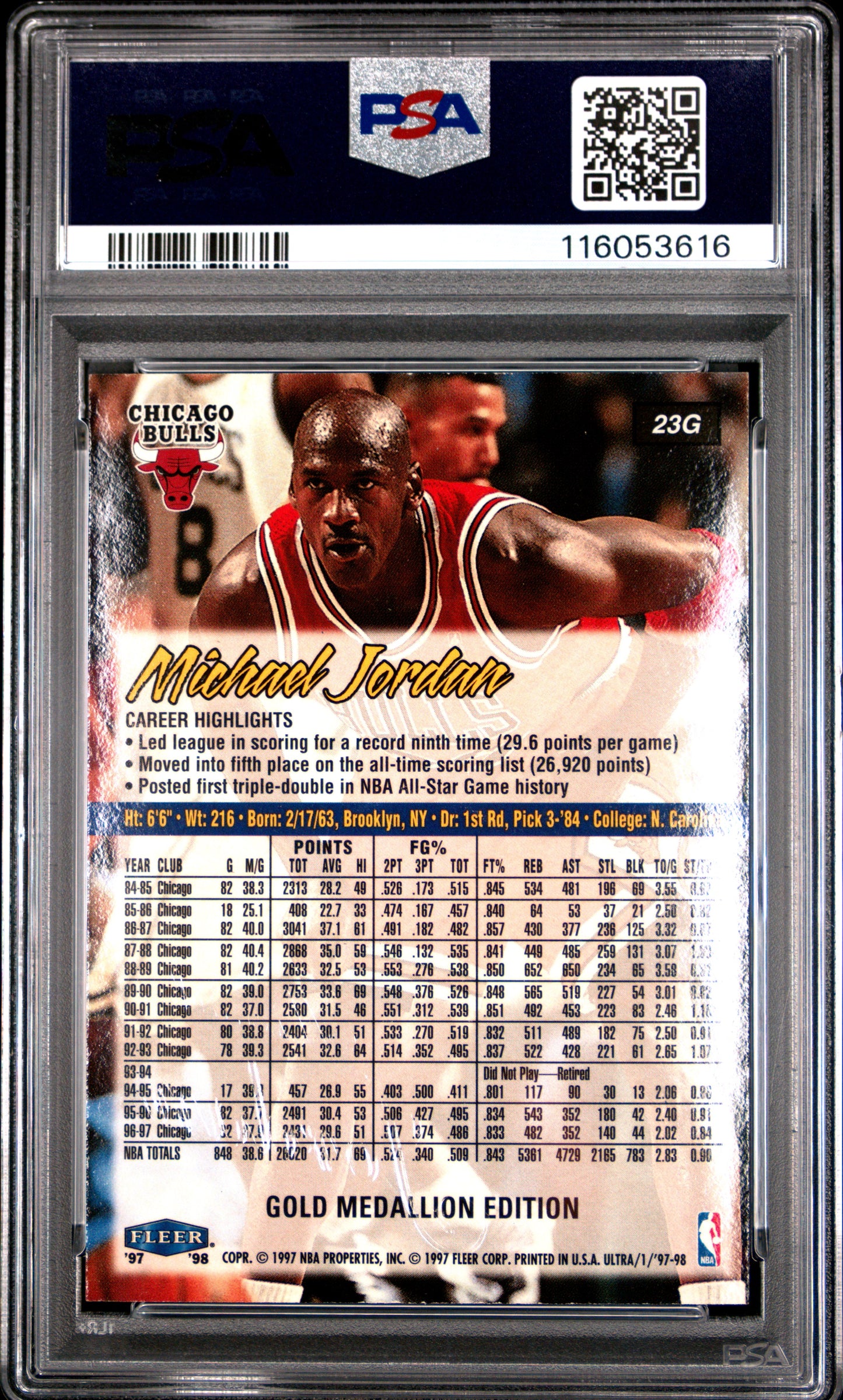 1997 Ultra Michael Jordan #23G Gold Medallion PSA 9