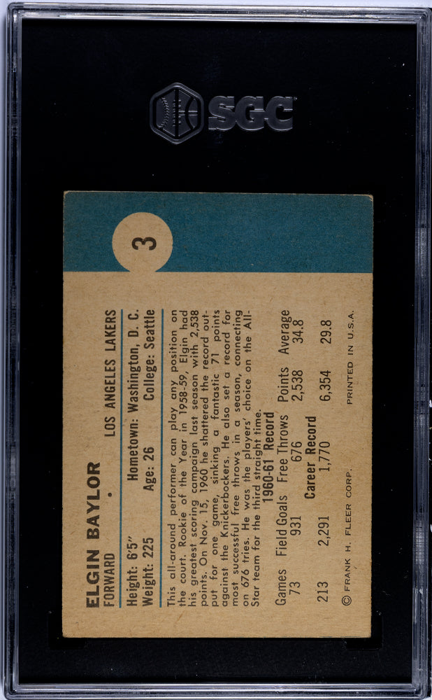 1961 Fleer Elgin Baylor #3 SGC 5