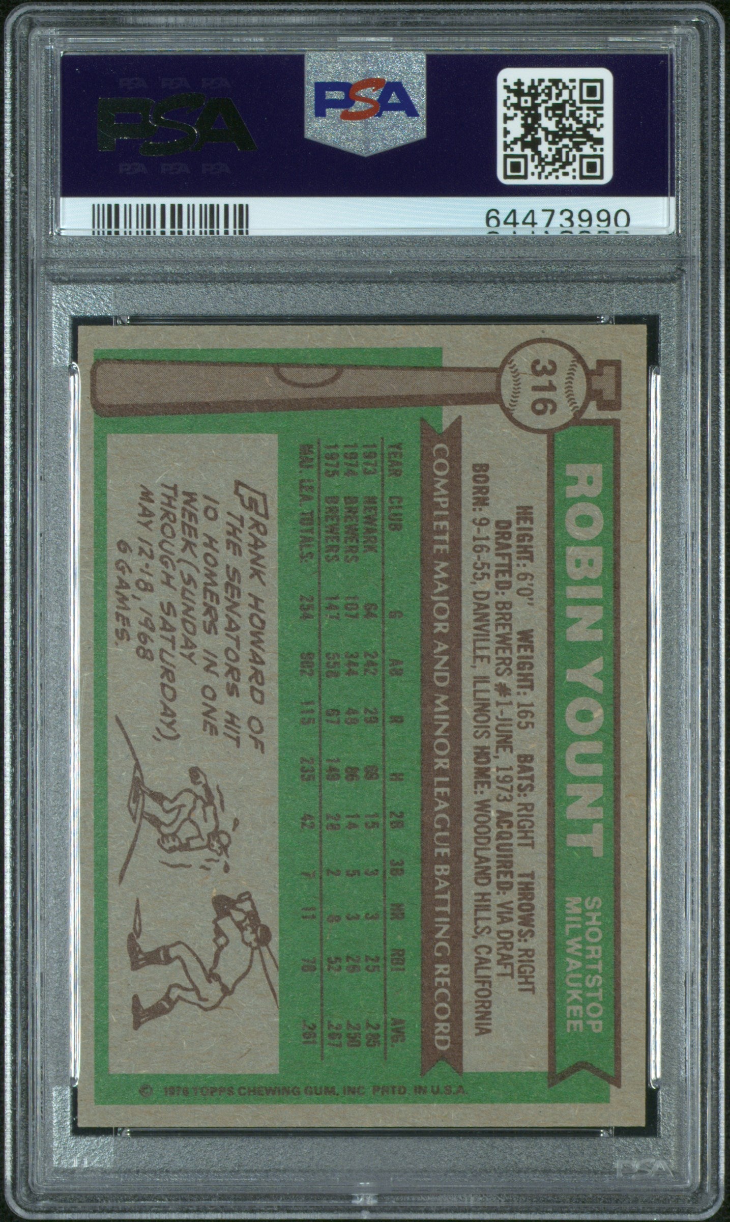 1976 Topps Robin Yount #316 PSA 9 Auto 10