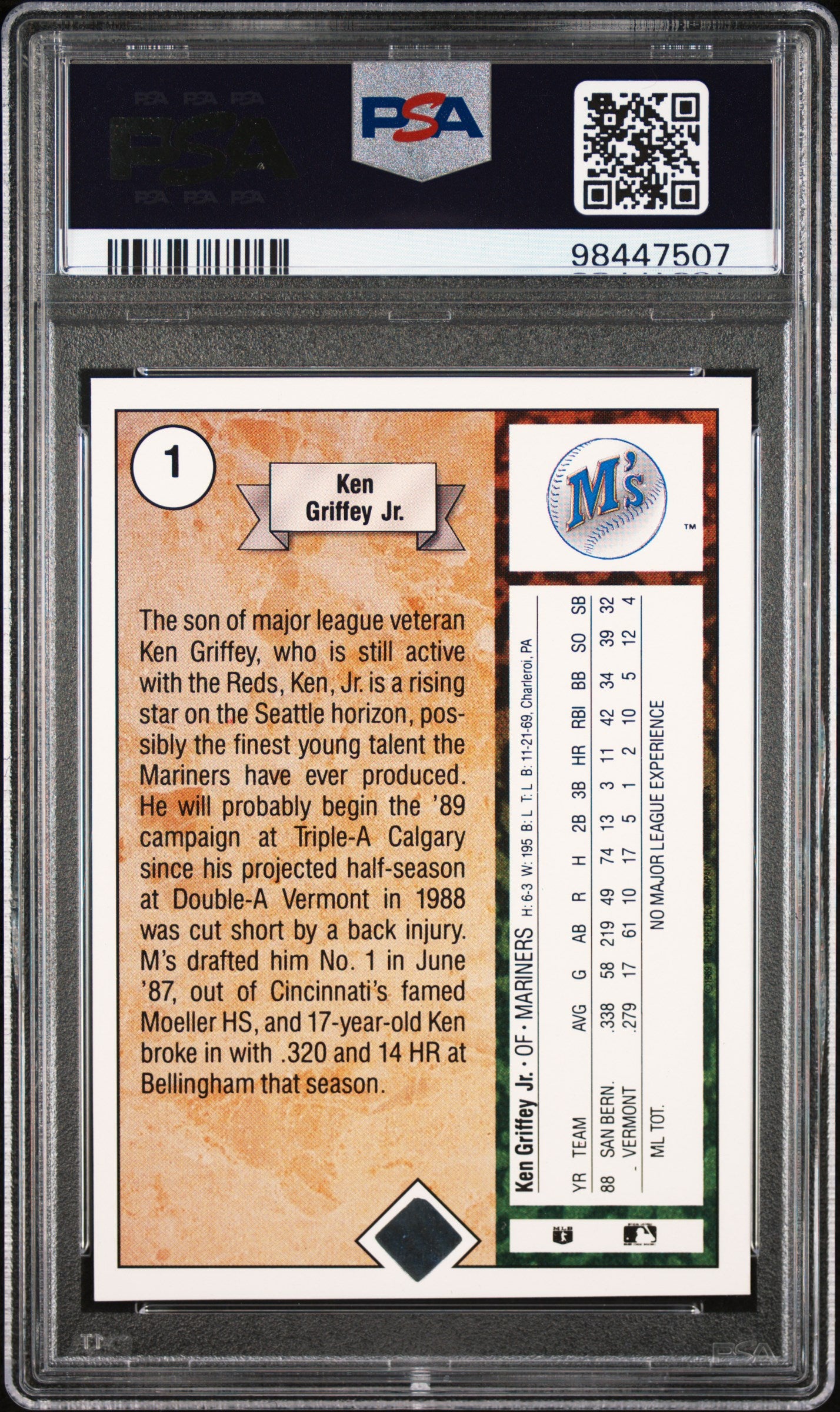 1989 Upper Deck Ken Griffey JR. #1 Star Rookie PSA 9 Auto 10