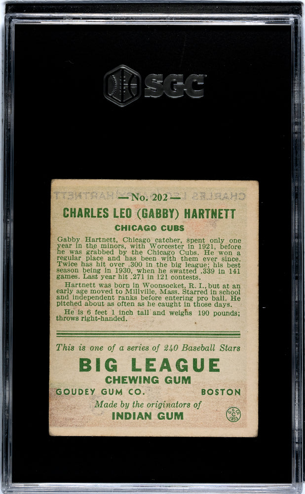 1933 Goudey Gabby Hartnett #202 SGC 3