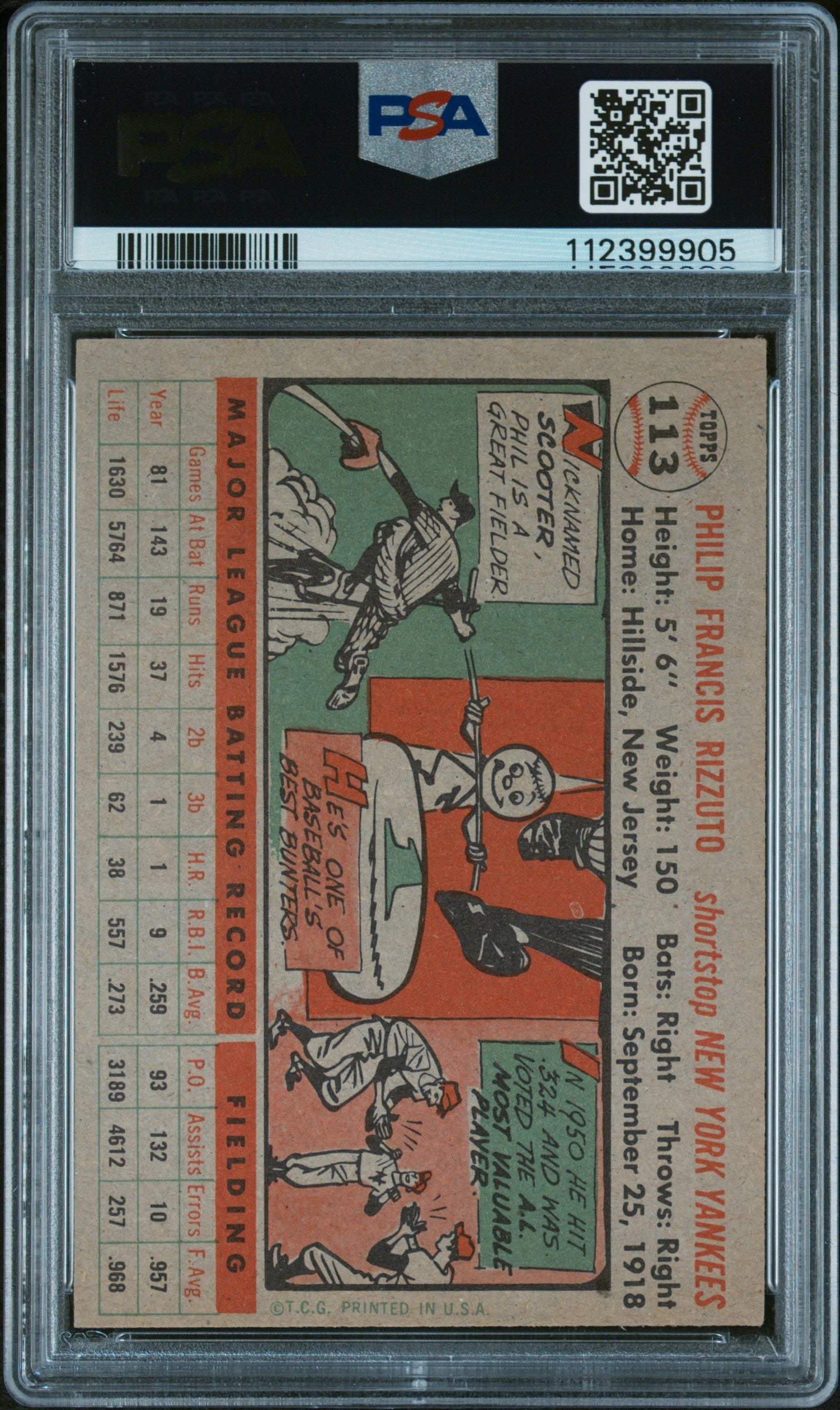 1956 Topps Phil Rizzuto #113 Gray Back PSA 5