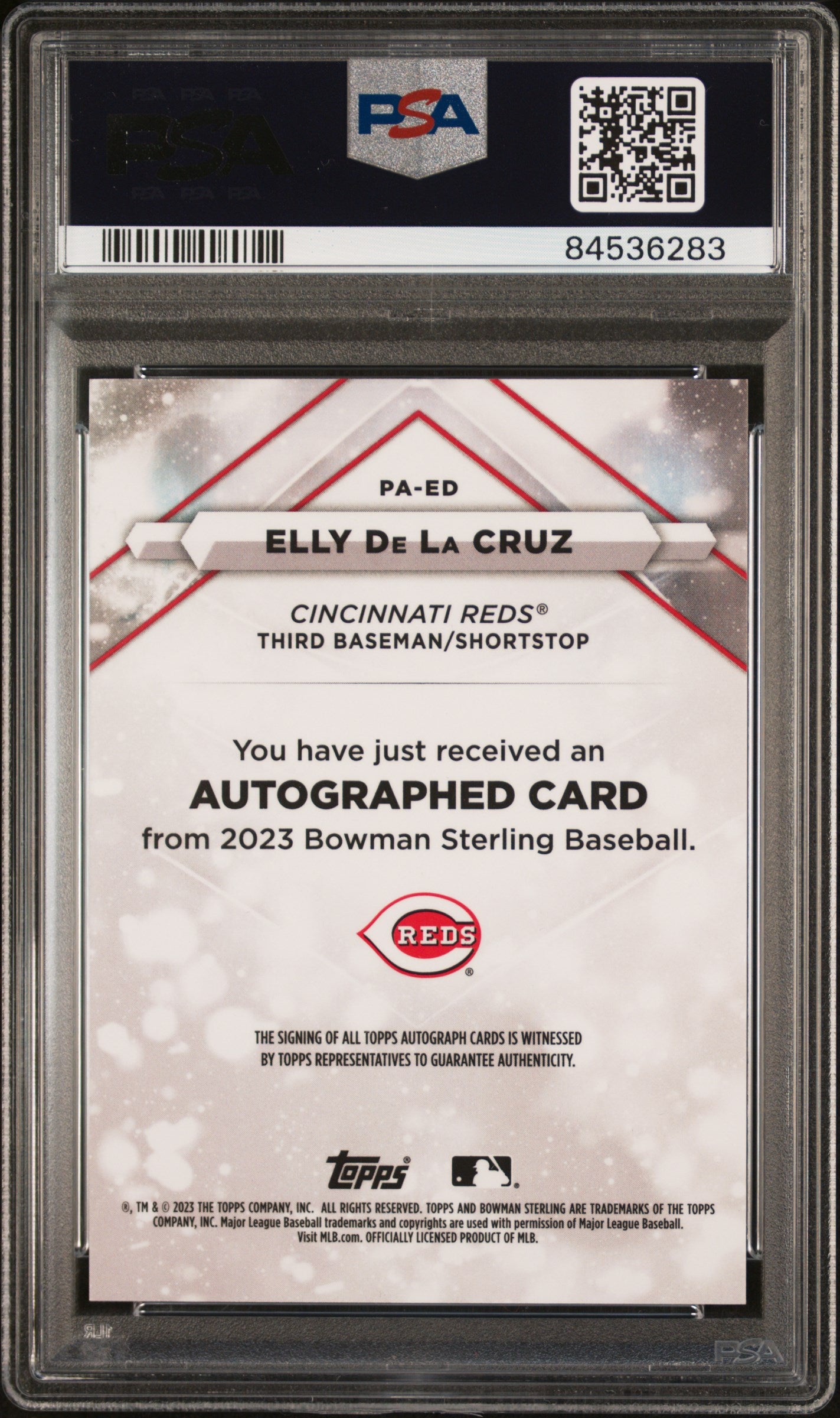 2023 Bowman Sterling Prospect Autographs Elly De La Cruz #PAED Orange PSA 10 /75