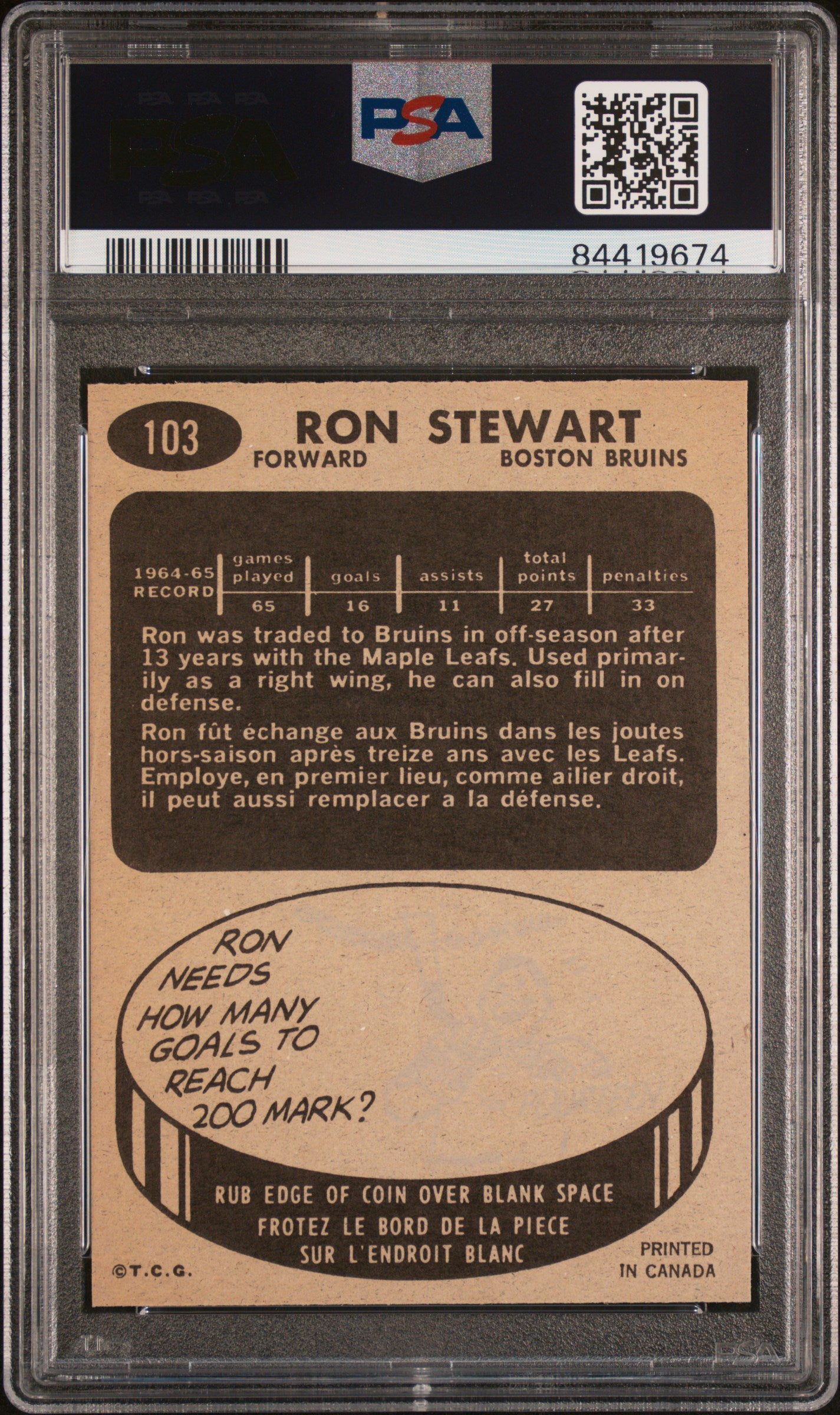 1965 Topps Ron Stewart #103 PSA 8