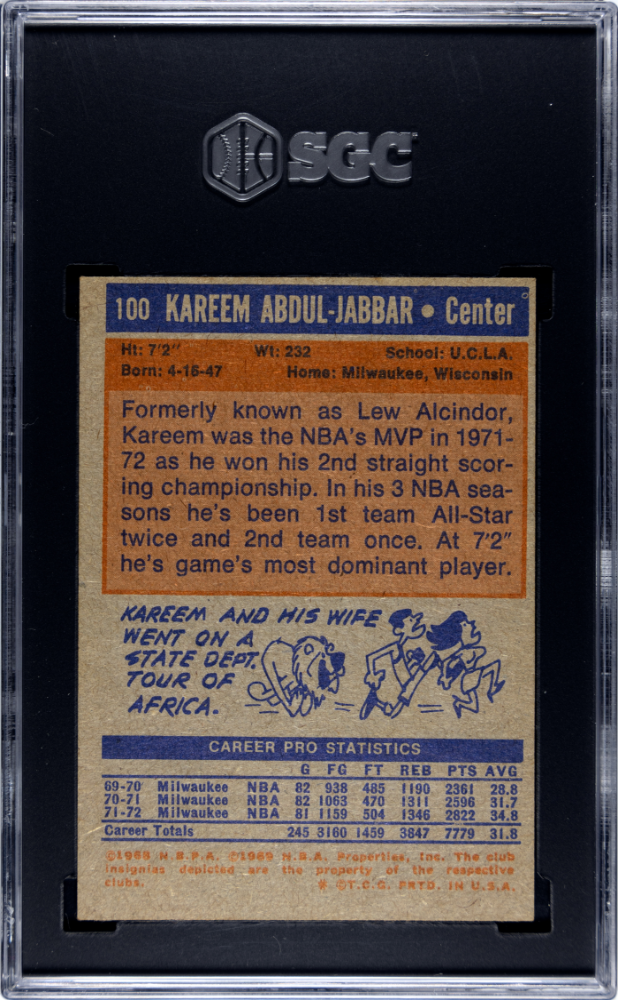 1972 Topps Kareem Abdul-Jabbar #100 SGC 5