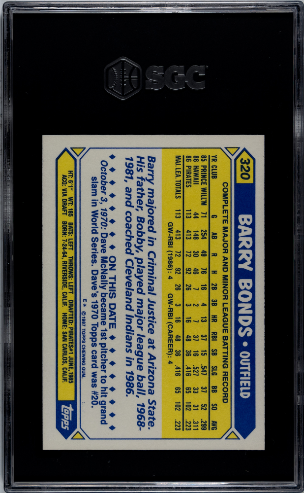 1987 Topps Tiffany Barry Bonds #320 SGC 8