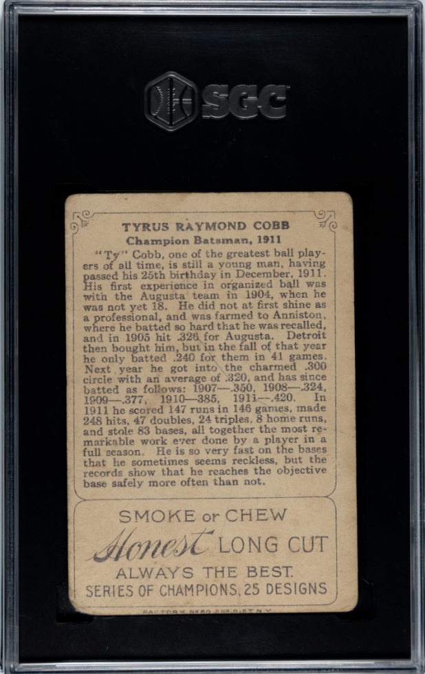 1912 Honest Long Cut Tobacco Series of Champions (T227) Ty Cobb SGC 1