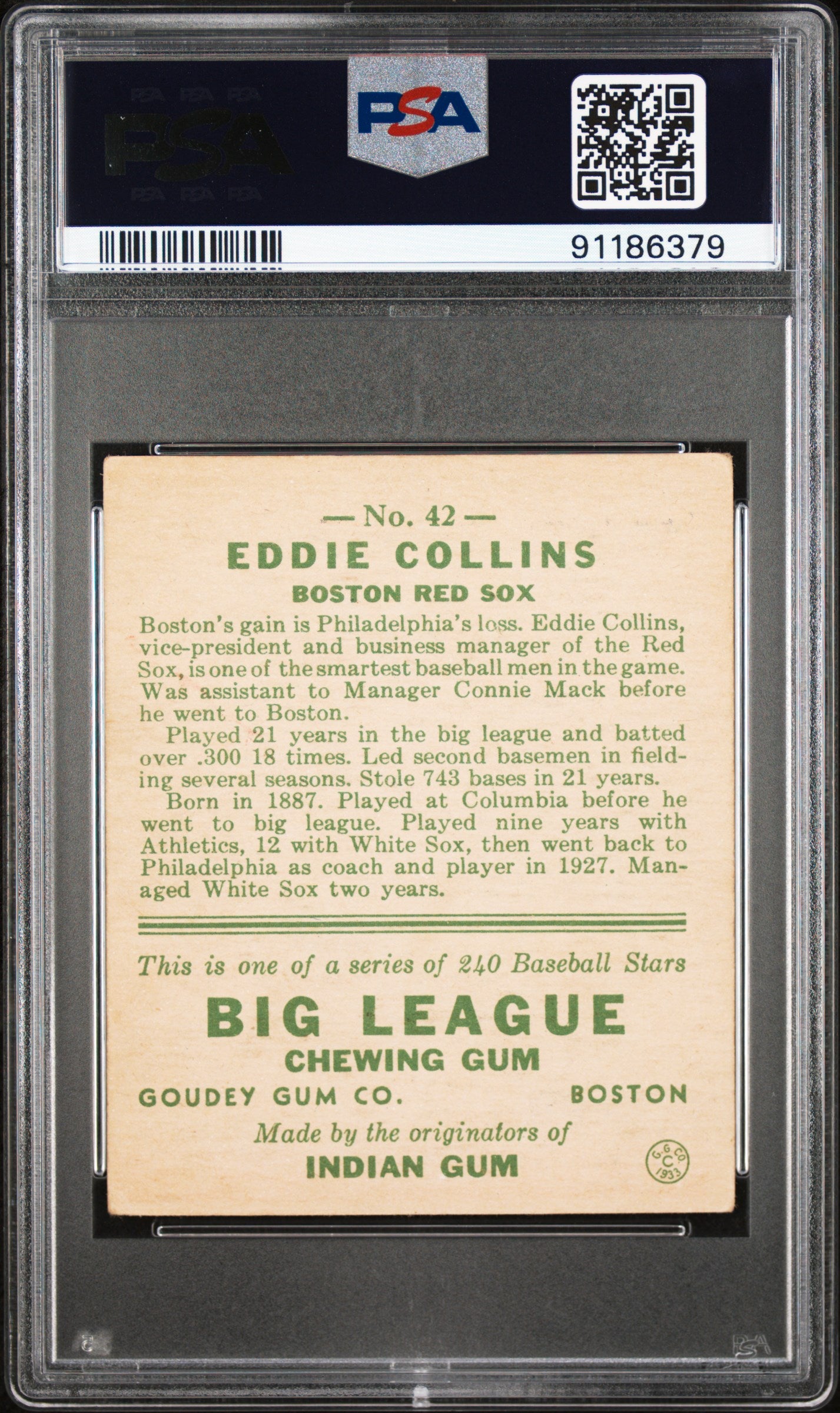 1933 Goudey Eddie Collins #42 PSA 2
