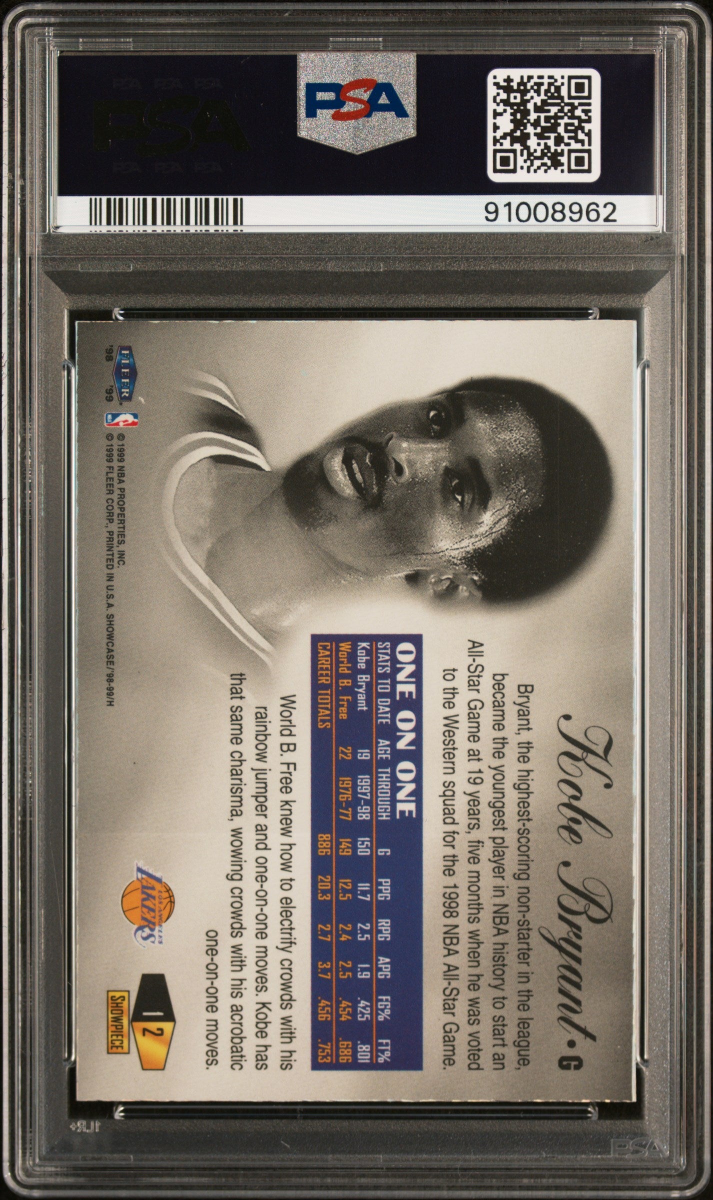 1998 Flair Showcase Kobe Bryant #2 Row 1 PSA 9