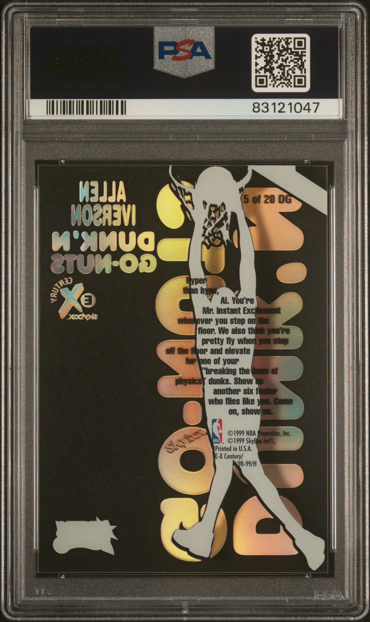 1998 Skybox E-X Century Dunk 'N Go-Nuts Allen Iverson #5DG PSA 10