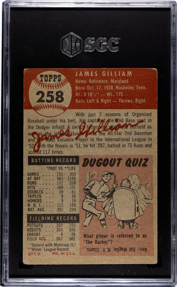 1953 Topps Jim Gilliam #258 SGC 2