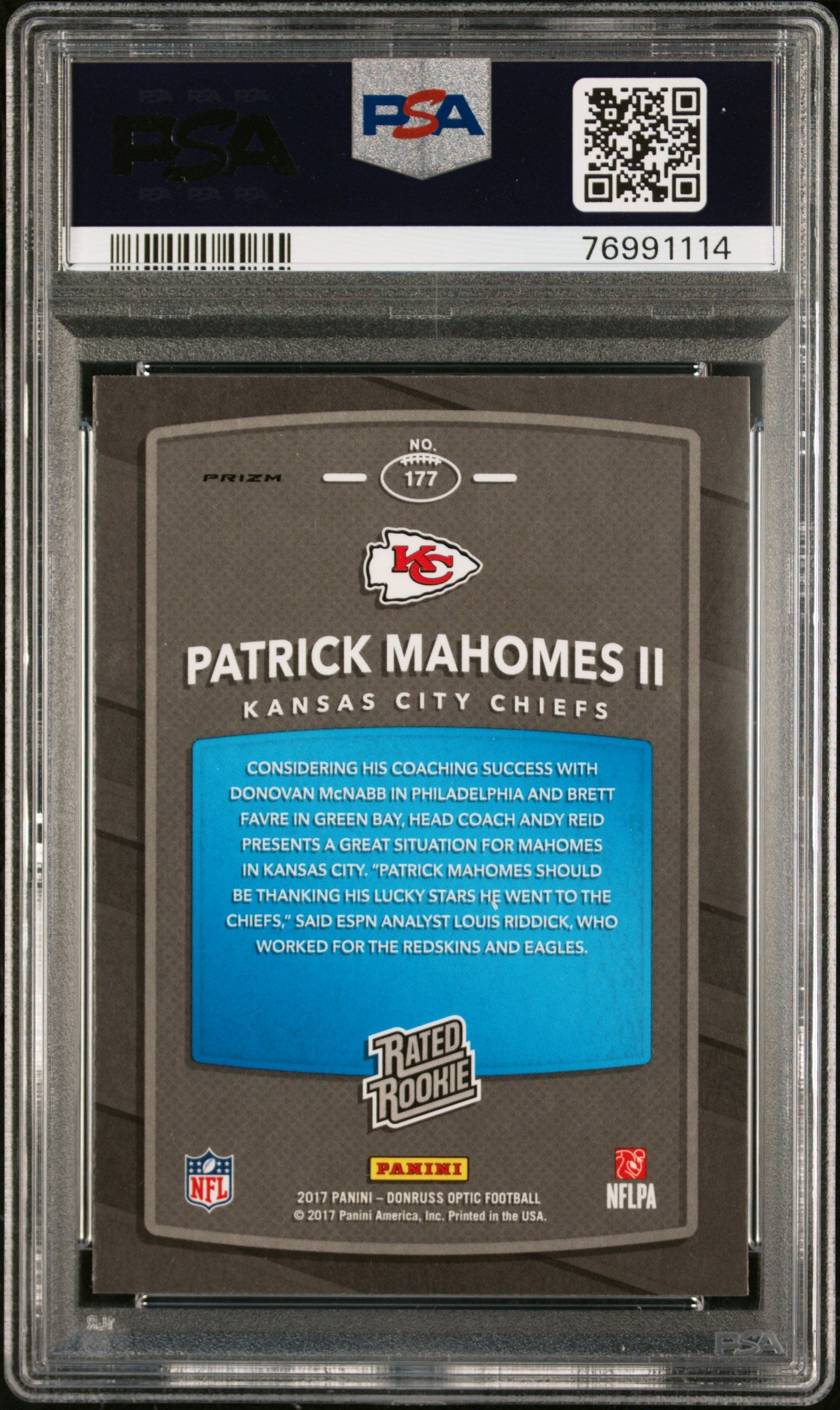 2017 Panini Donruss Optic Patrick Mahomes II #177 Red Yellow PSA 9