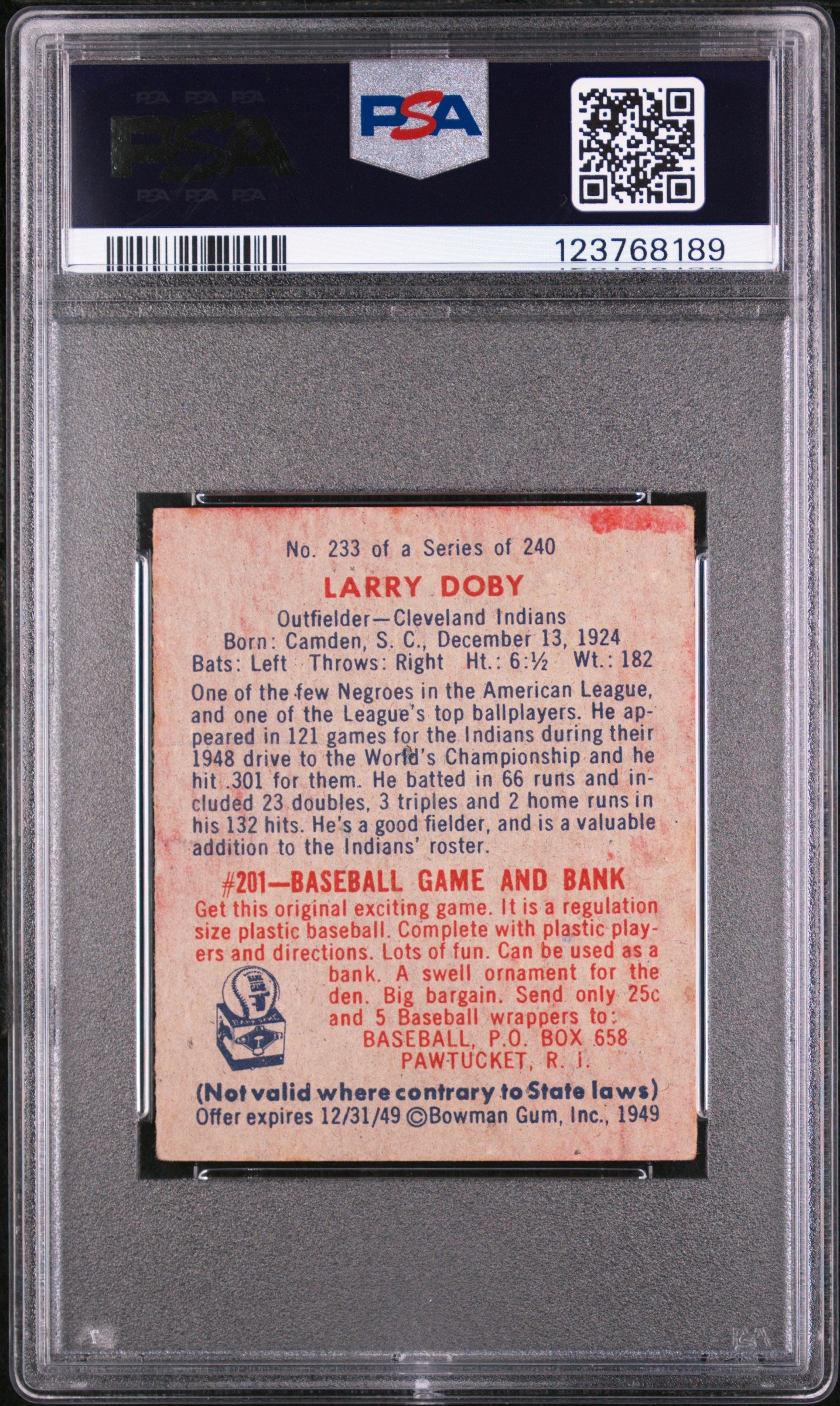 1949 Bowman Larry Doby #233 PSA 5.5