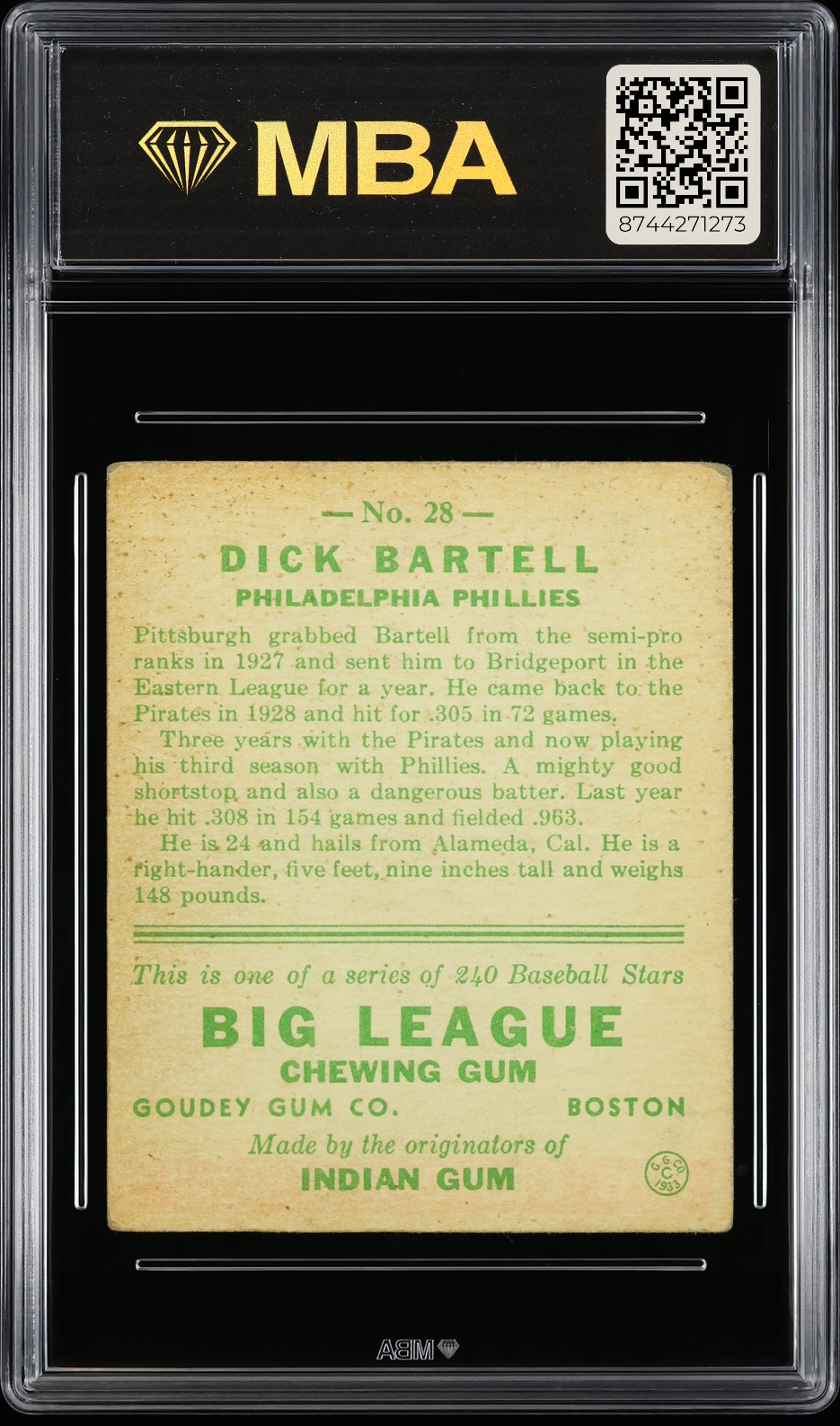 1933 Goudey Dick Bartell #28 MBA 3
