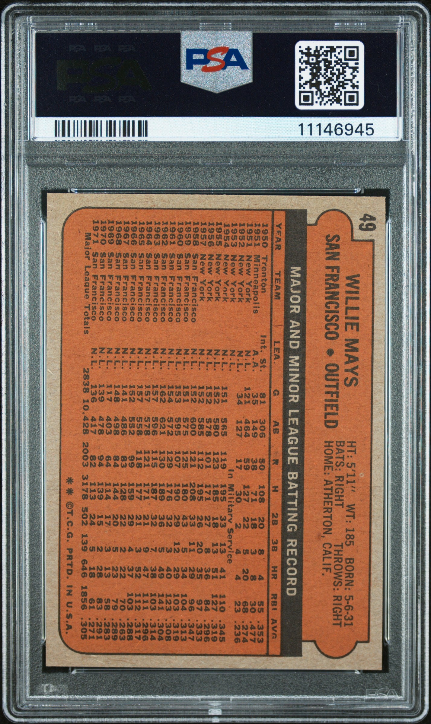1972 Topps Willie Mays #49 PSA 9