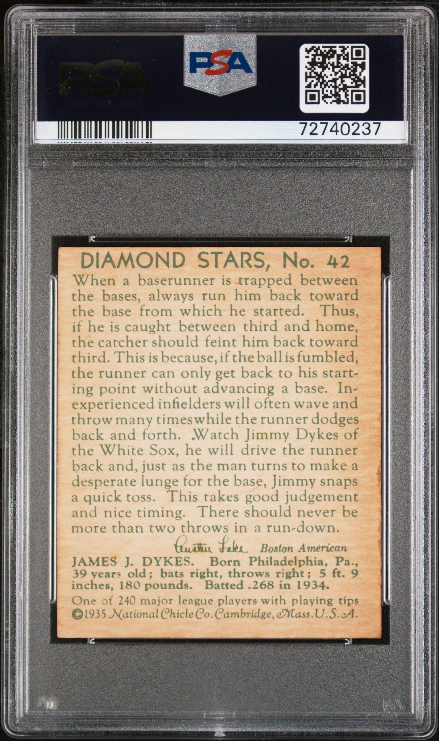 1935 Diamond Stars Jimmy Dykes #42 PSA 7