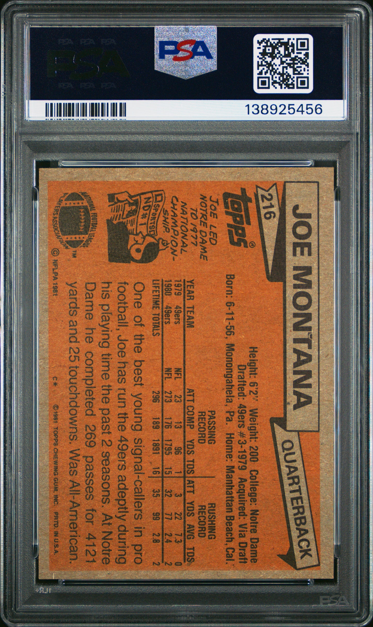 1981 Topps Joe Montana #216 PSA 8