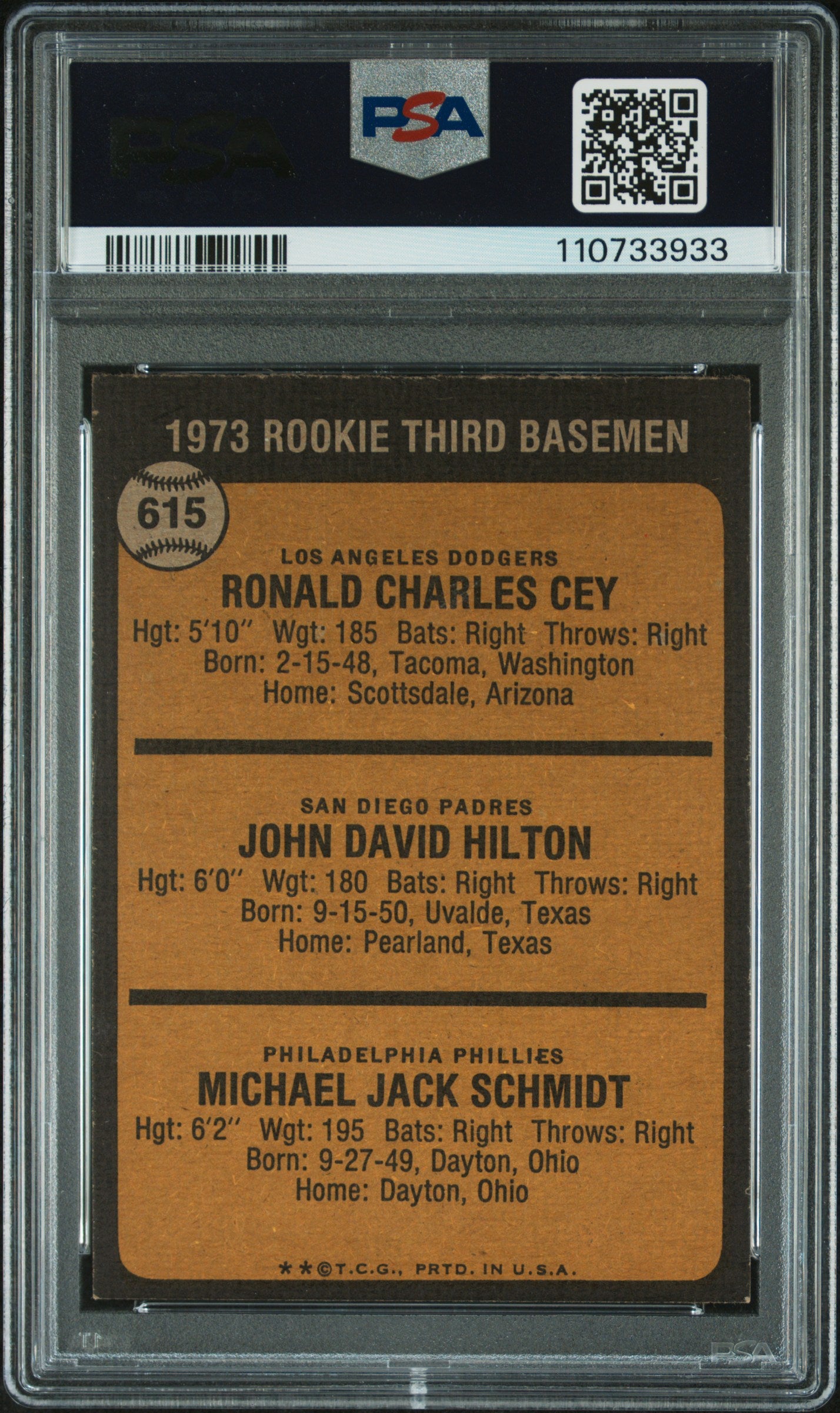 1973 Topps Rookie 3RD Basemen #615 Cey Hilton Schmidt PSA 6