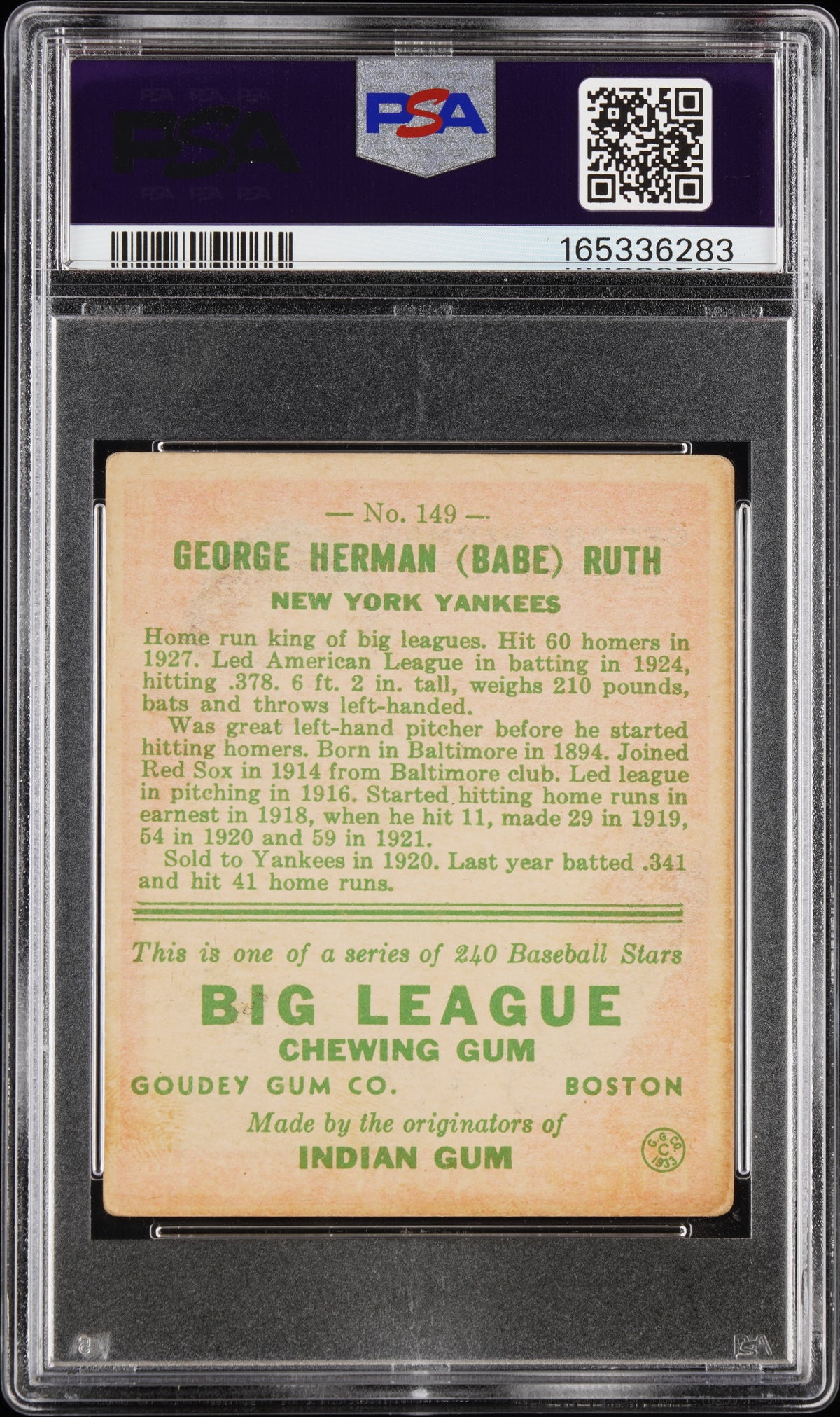 1933 Goudey Babe Ruth #149 PSA 2