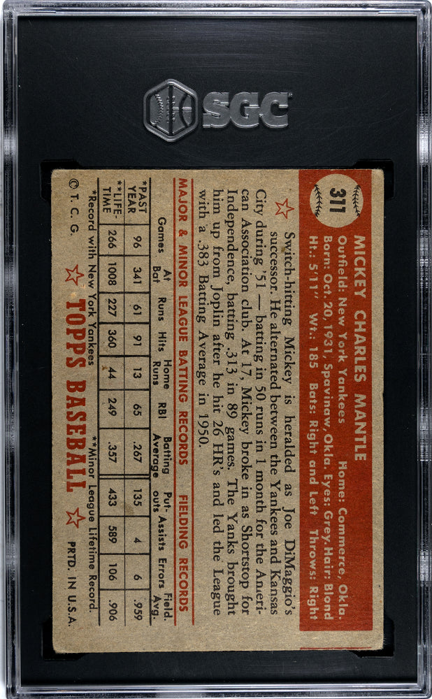 1952 Topps Mickey Mantle #311 SGC 3