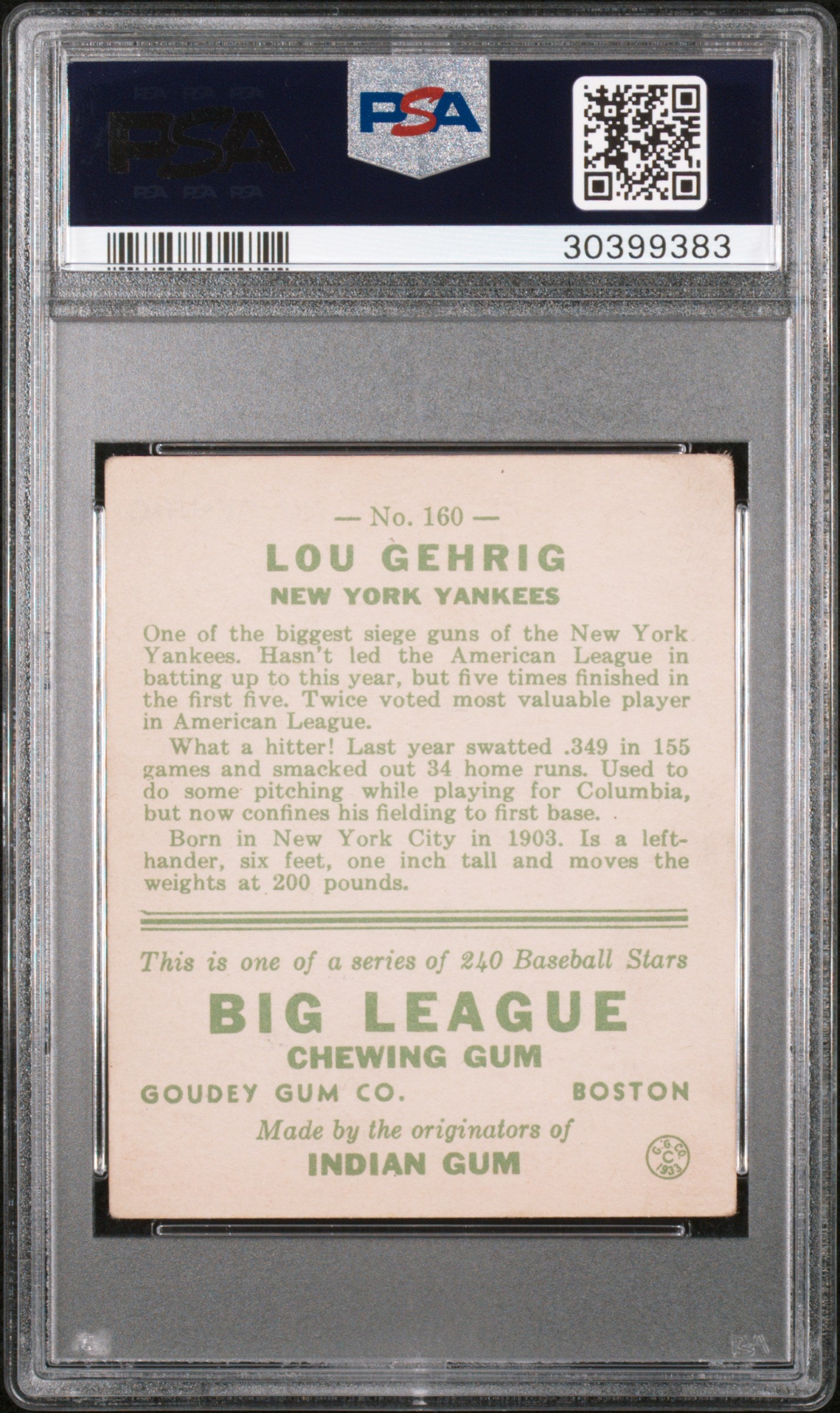 1933 Goudey Lou Gehrig #160 PSA 5