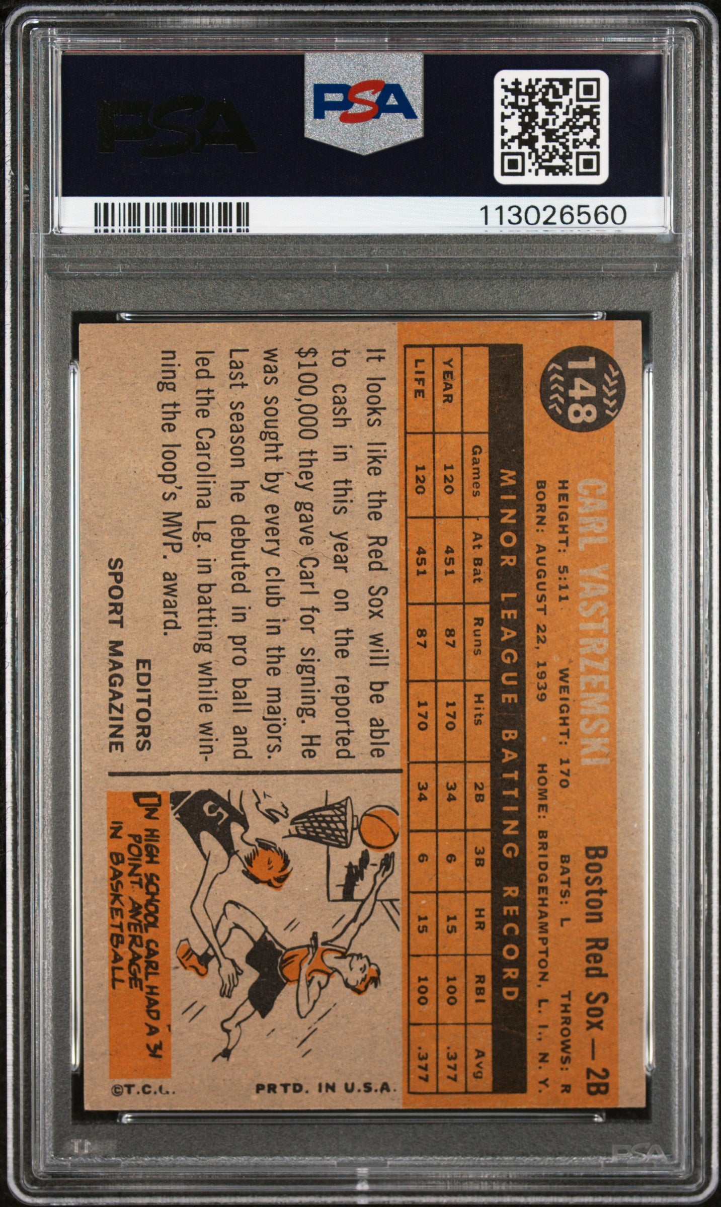 1960 Topps Carl Yastrzemski #148 Rookie Star PSA 6 Auto 10