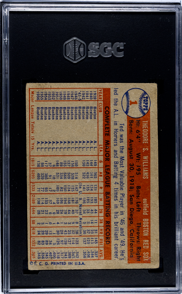 1957 Topps Ted Williams #1 SGC 2.5