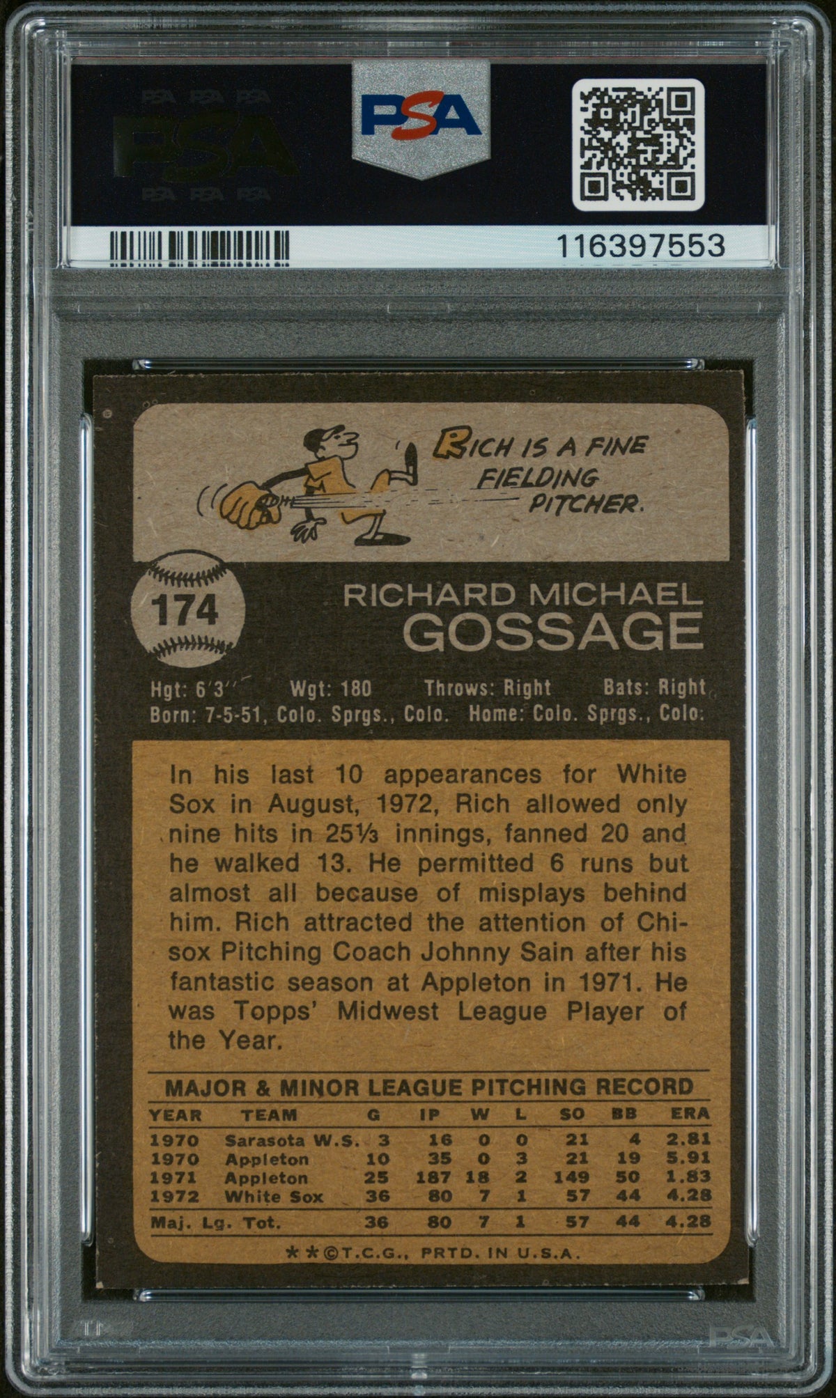 1973 Topps Rich Gossage #174 PSA 8 Auto 10