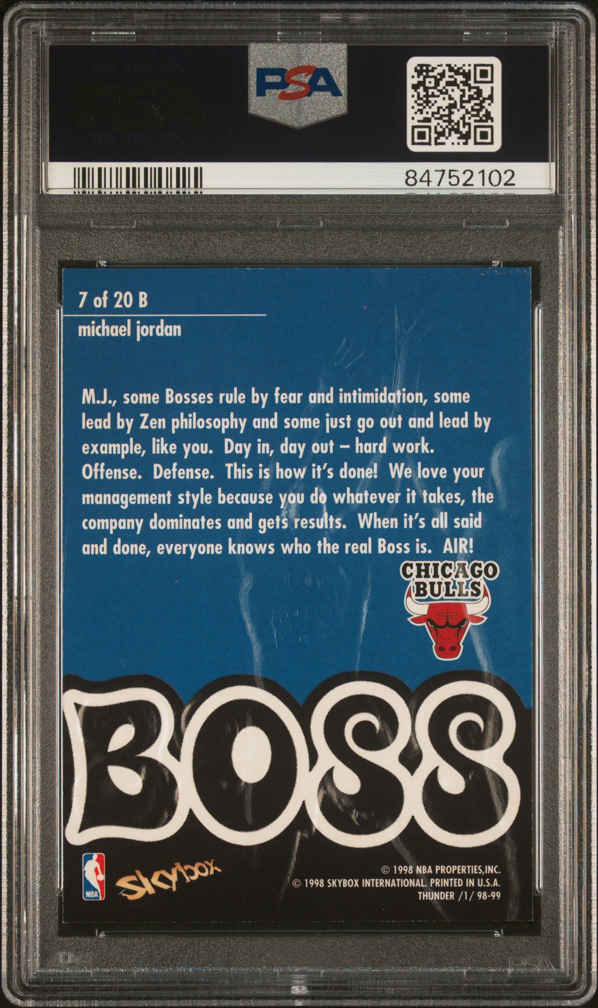 1998 Skybox Thunder Boss Michael Jordan #7 PSA 8