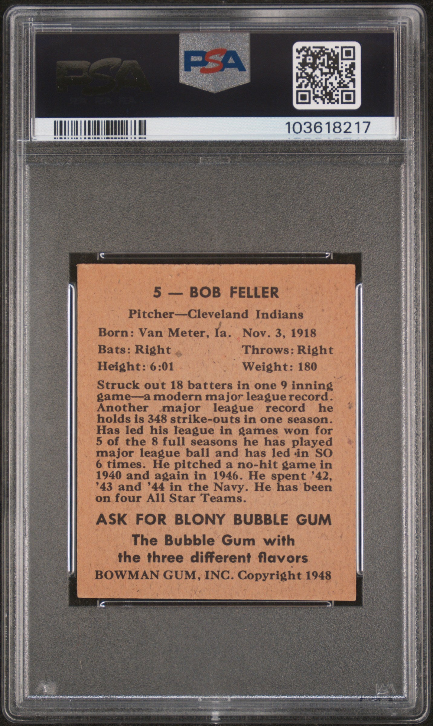 1948 Bowman Bob Feller #5 PSA 6 Auto 10