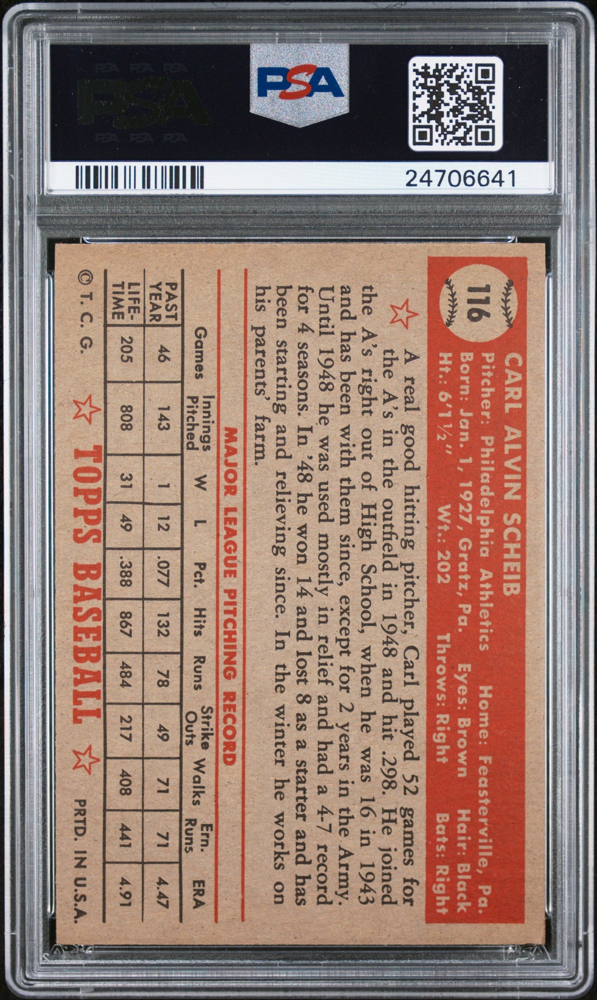 1952 Topps Carl Scheib #116 PSA 7