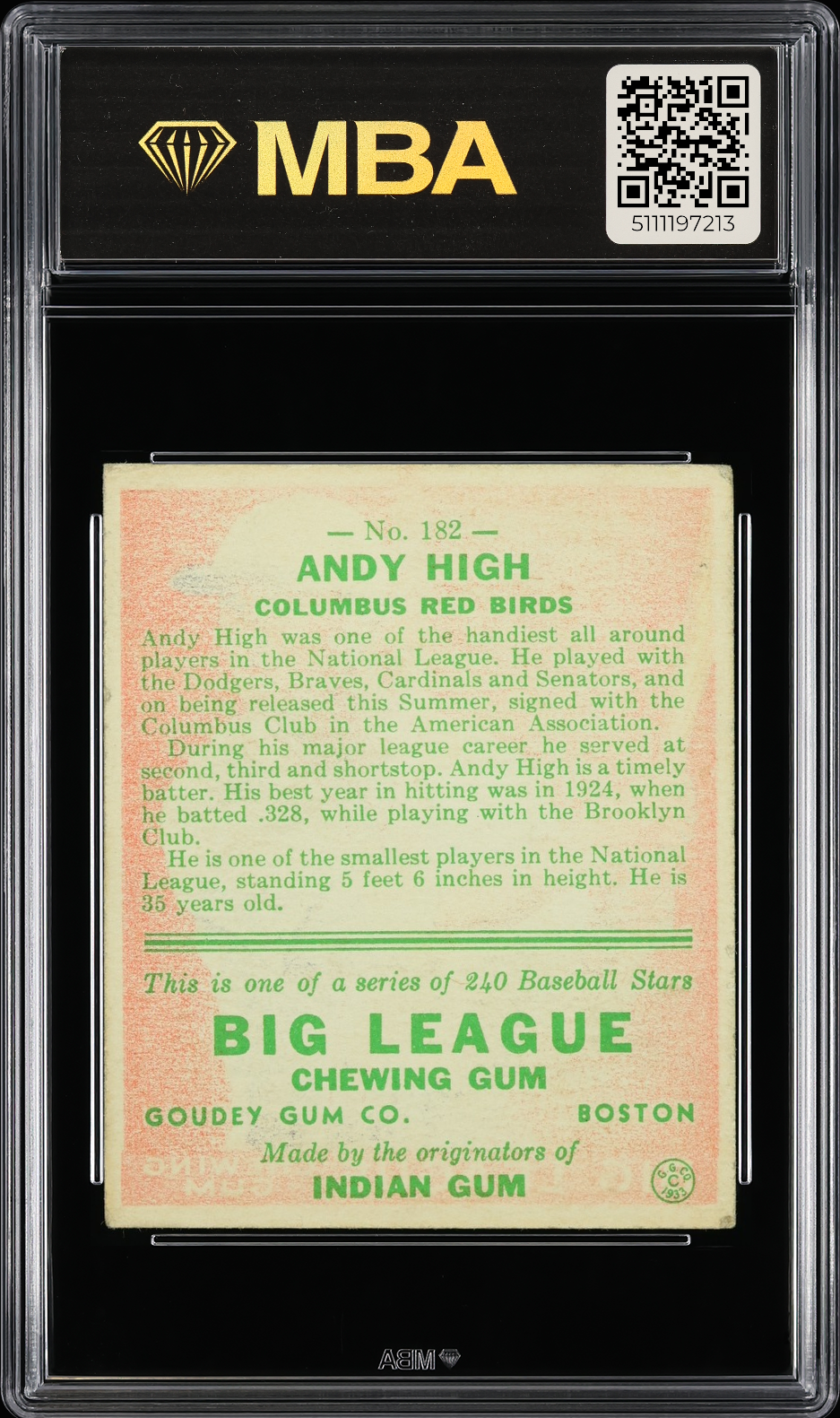1933 Goudey Andy High #182 MBA 4