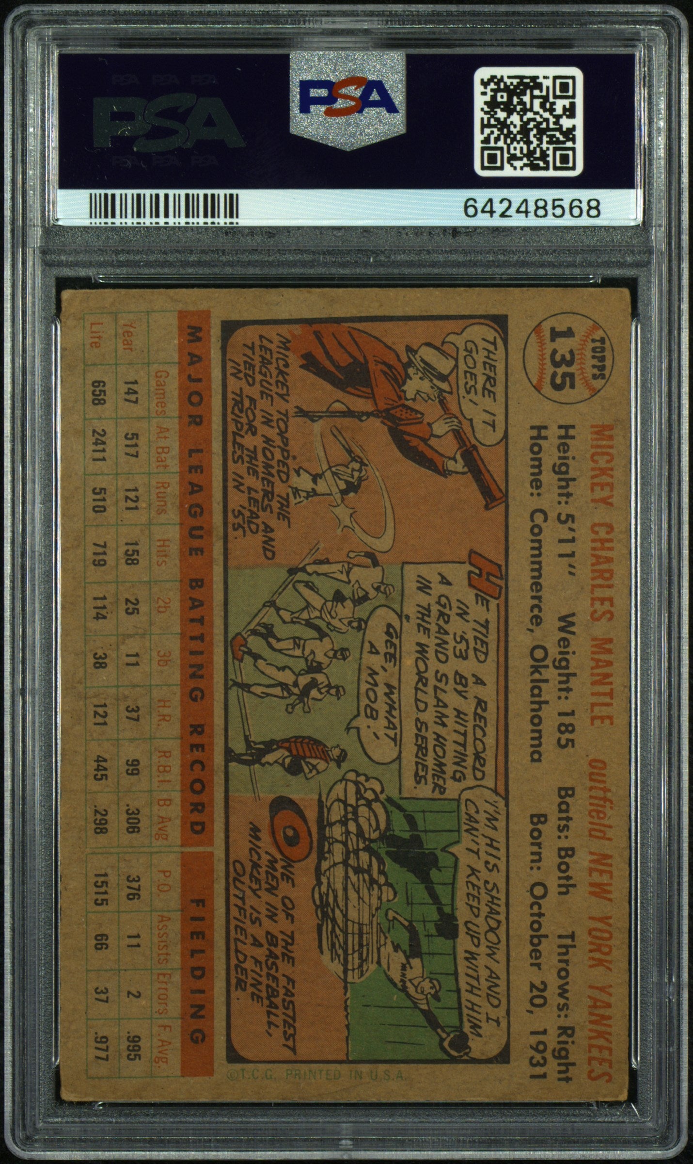 1956 Topps Mickey Mantle #135 White Back PSA 4
